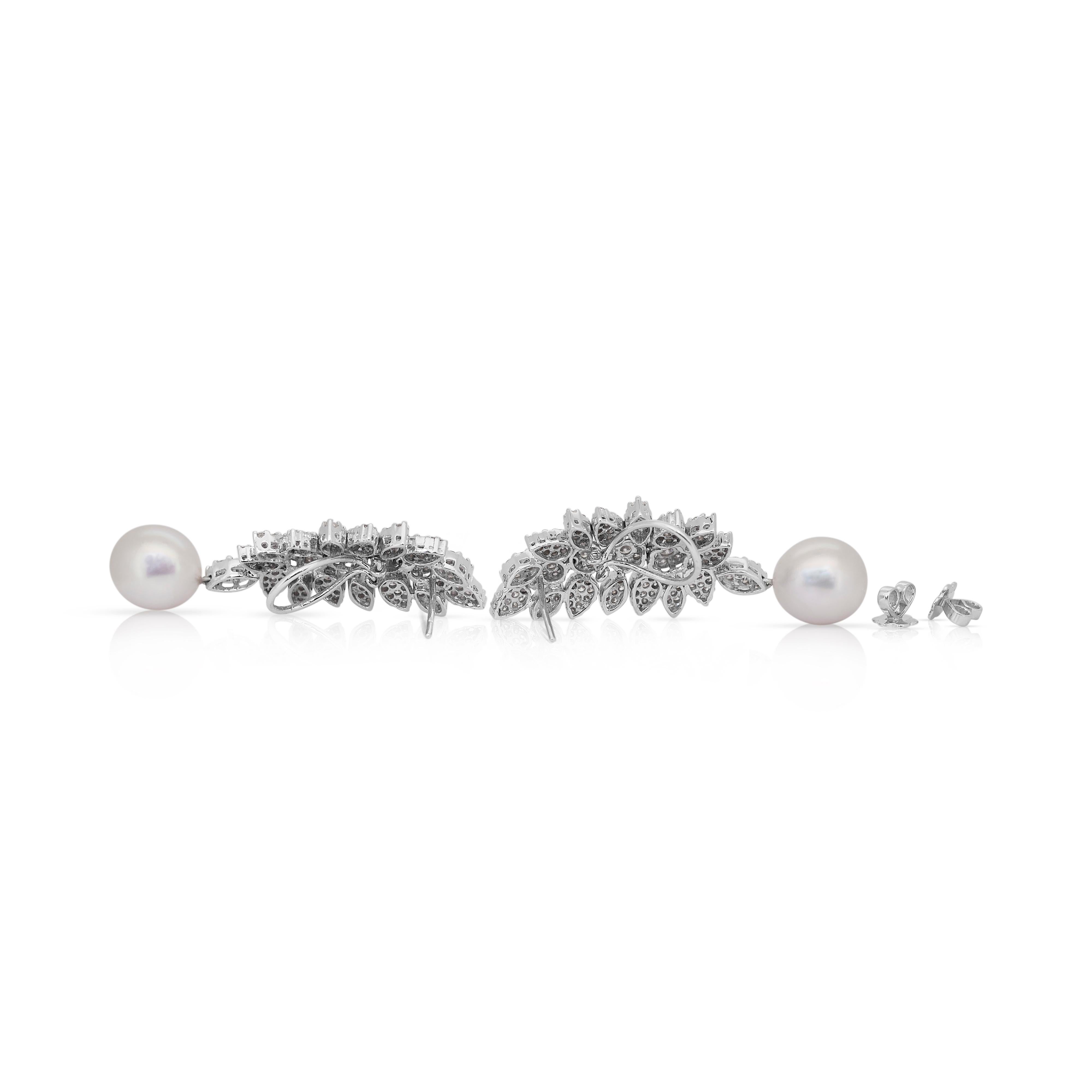 Sparkling South Sea Cultured Pearls and Diamonds Earrings in 18k White Gold For Sale 4