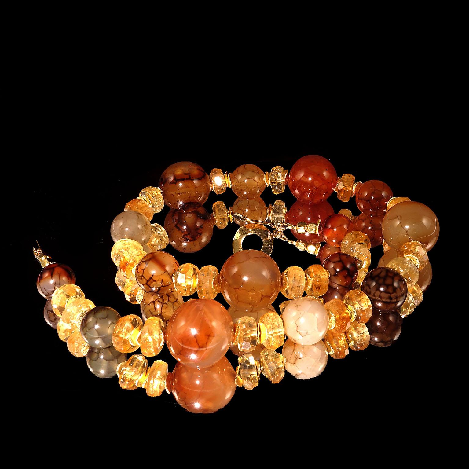 Custom made, golden brown sparkling necklace of Spiderweb Jasper and Citrine.  These gorgeous gemstones are accented with goldtone flutters and a 24K gold vermeil toggle clasp.  Each Spiderweb Jasper sphere is unique is color and webbing ranging
