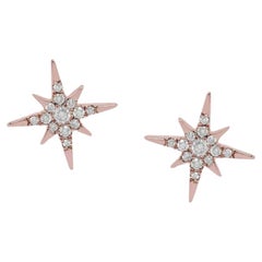 Sparkling Star Studs 14k Solid Gold Genuine Diamond Earring Tops Birthday Girl.