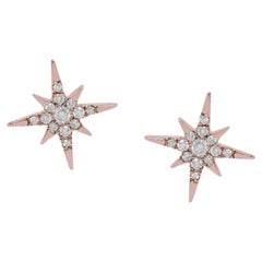 Sparkling Star Studs 14k Solid Gold Genuine Diamond Earring Tops Birthday Girl.