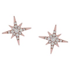 Sparkling Star Studs 14k Massivgold echte Diamant-Ohrstecker Tops Birthday Girl.