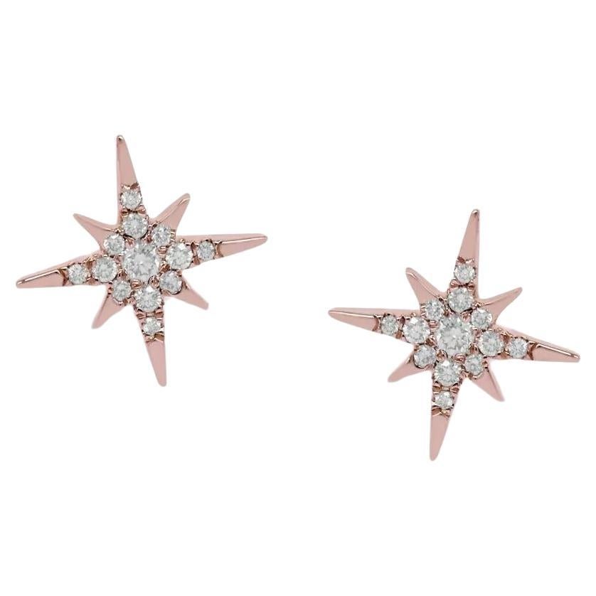 Stella scintillante con borchie in oro massiccio 14k con diamanti originali, orecchini di compleanno.