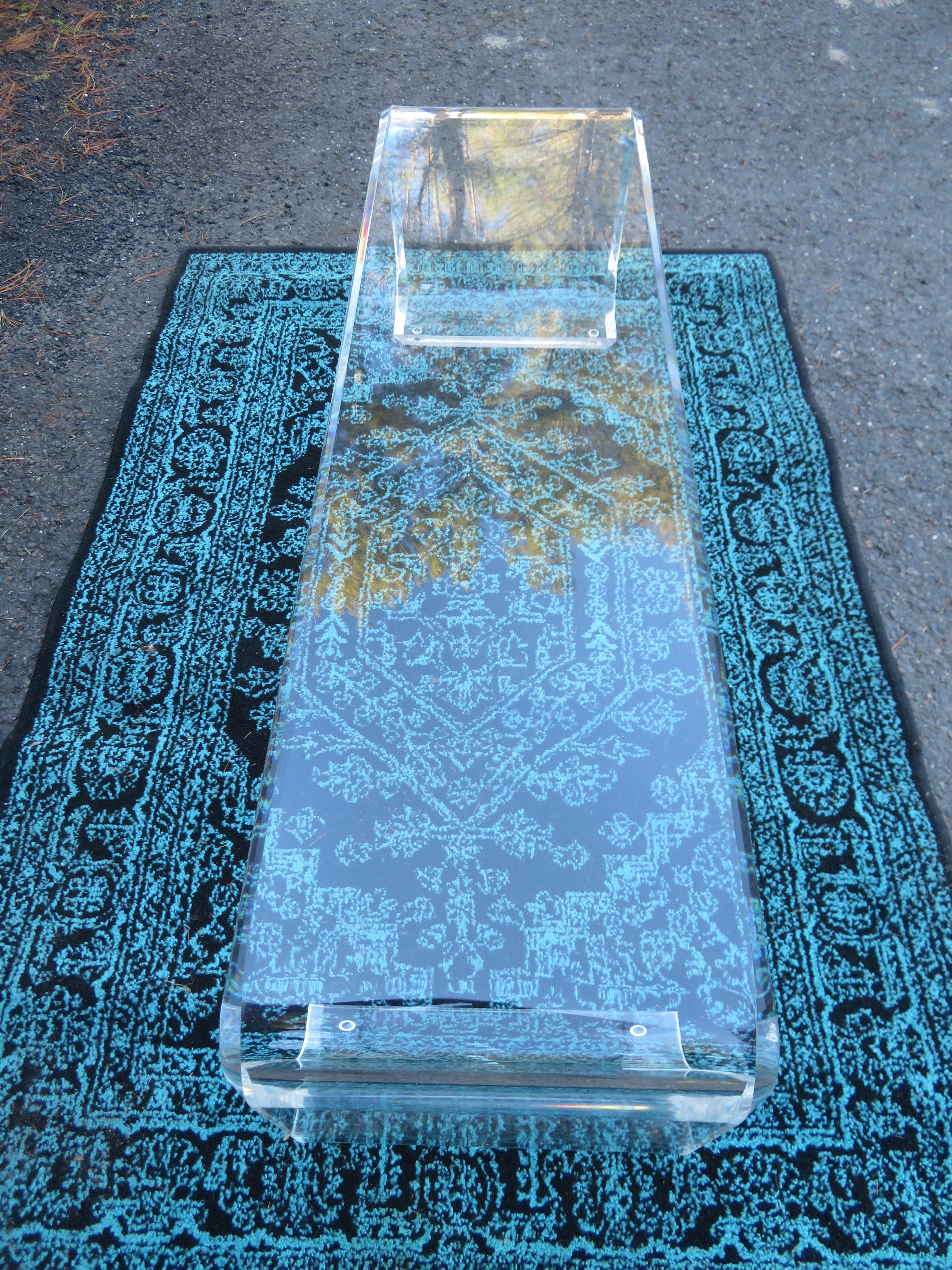 Sparkling Thick Chunky Lucite Scrolled Bench Mid-Century Modern In Good Condition For Sale In Pemberton, NJ
