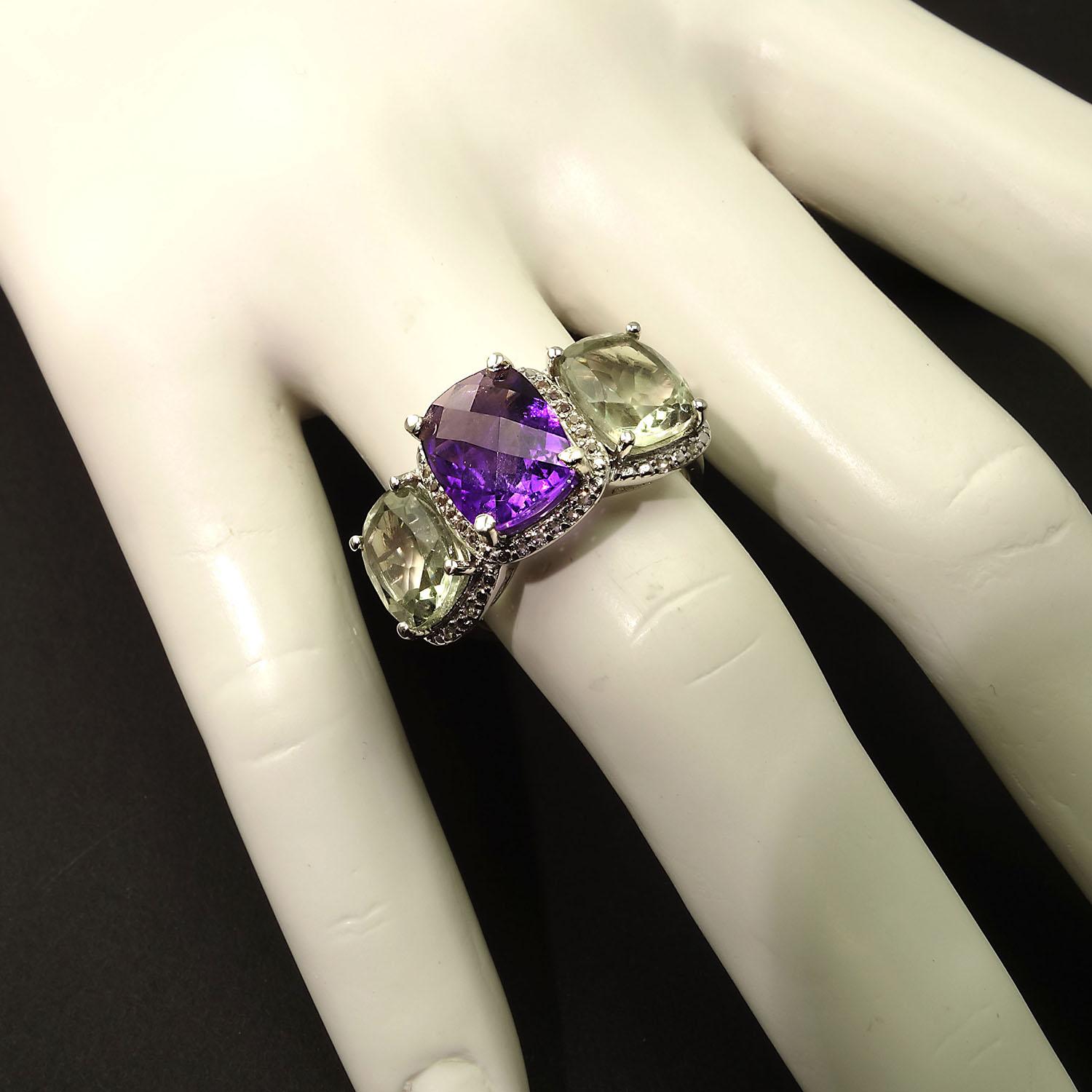  AJD Cocktail Ring of Amethyst & Praziolite in Silver   February Birthstone In New Condition In Raleigh, NC