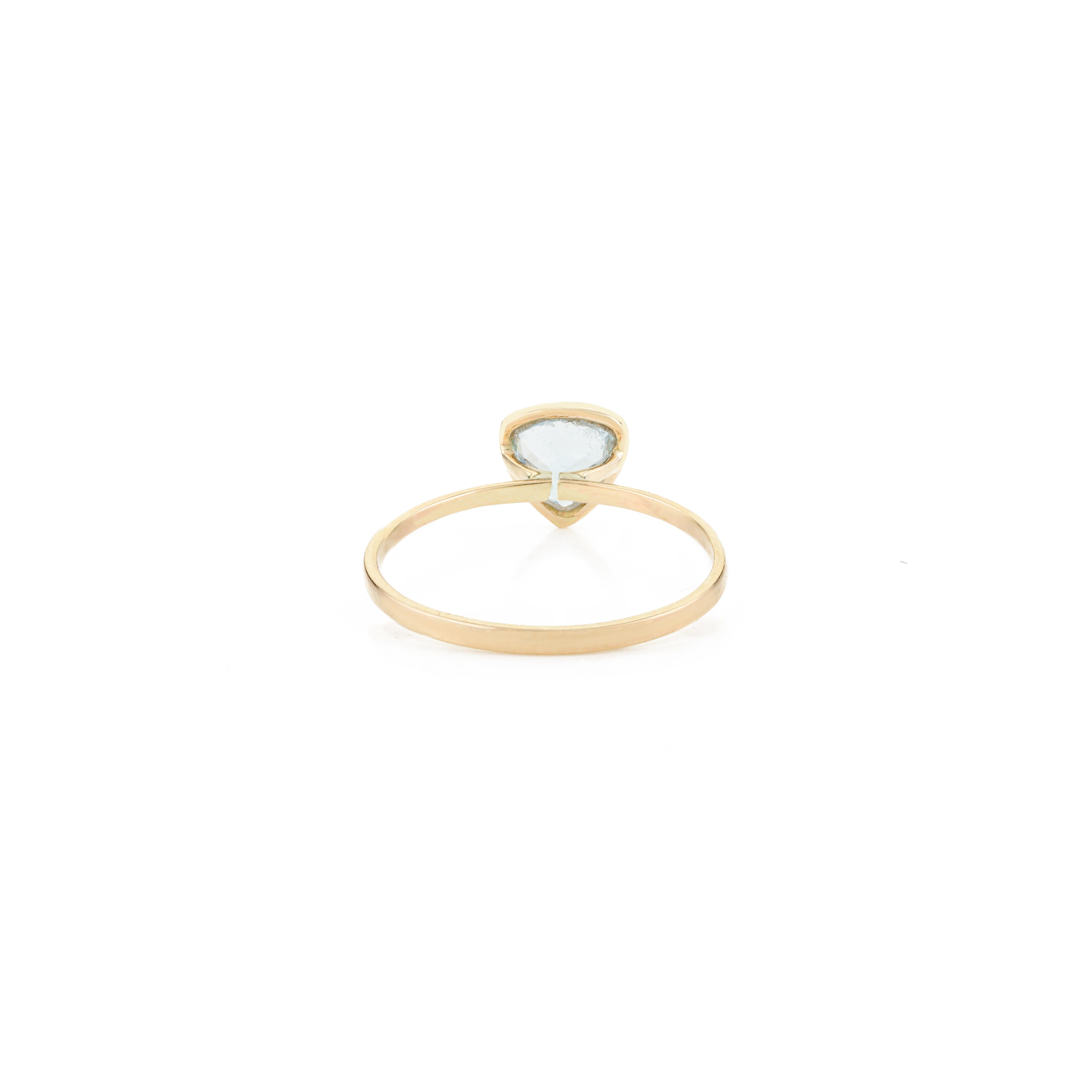 For Sale:  Sparkling Trillion Shaped Aquamarine Ring in 14k Solid Yellow Gold Gift for Mom 7