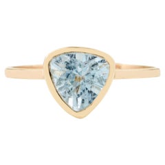Bague aigue-marine en forme de trillion scintillante en or jaune massif 14 carats, cadeau pour mère