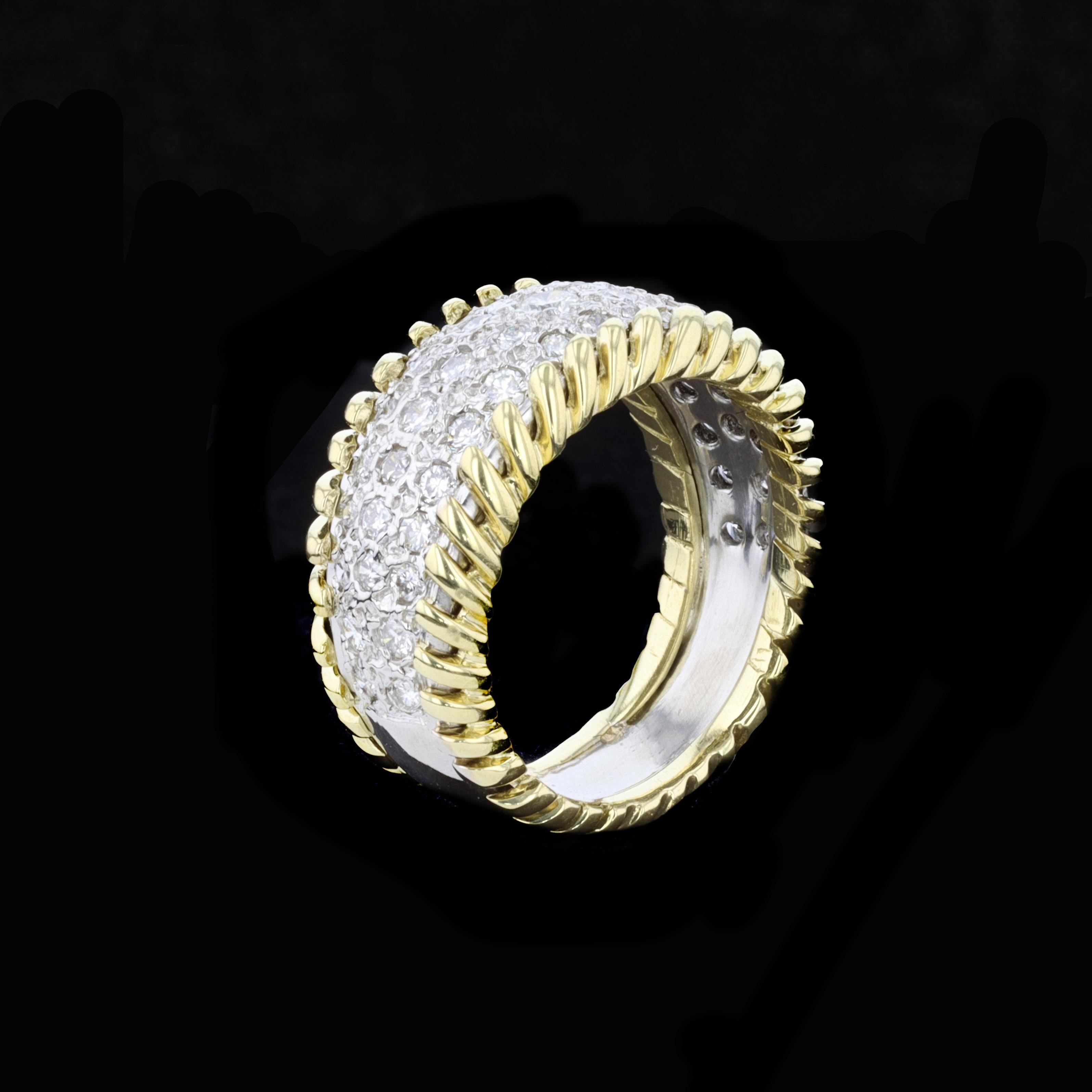 Sparkling Two-Tone Yellow Gold and Platinum Diamond Estate Ring For Sale 1