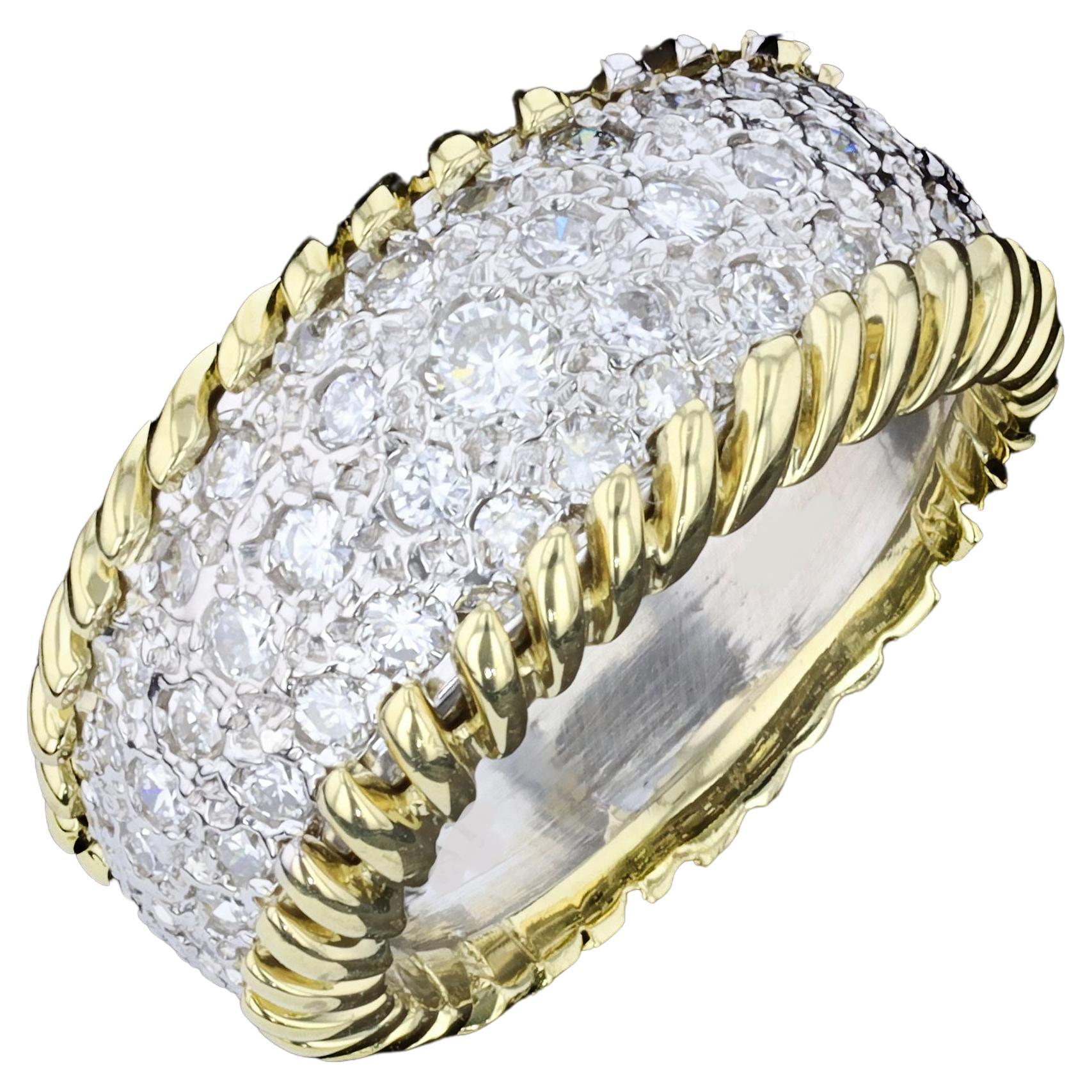 Sparkling Two-Tone Yellow Gold and Platinum Diamond Estate Ring For Sale