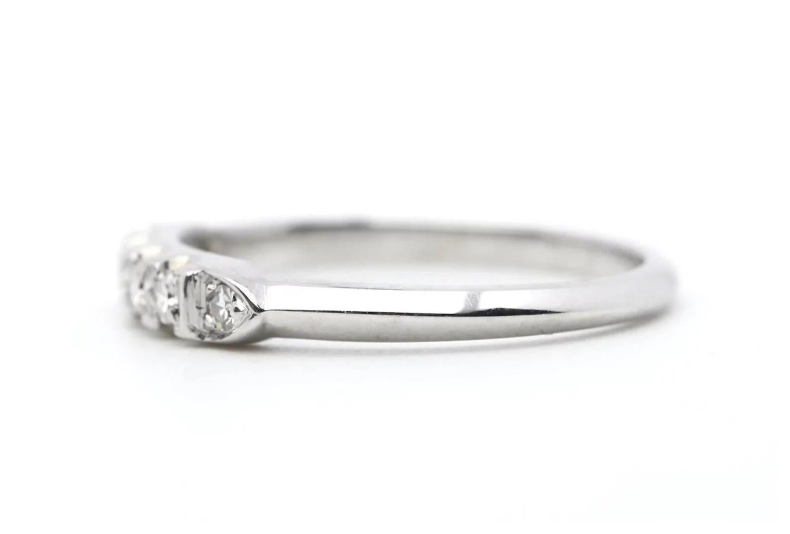 Post-War Sparkling Vintage Six Stone Diamond Wedding Band in 18K White Gold For Sale