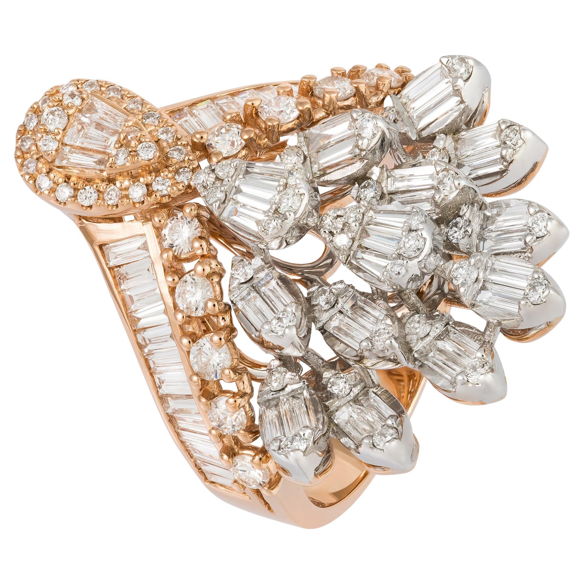 Sparkling  White Pink 18K Gold White Diamond Ring For Her