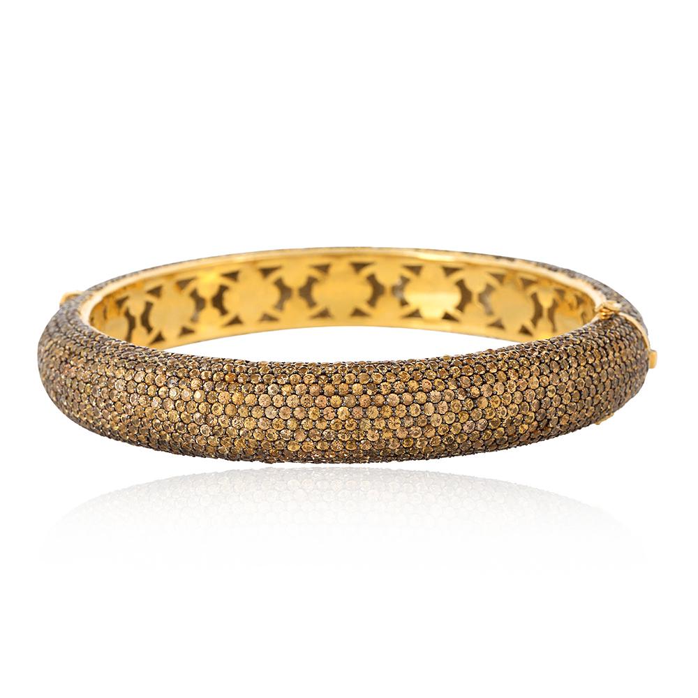 Mixed Cut Sparkling Yellow Pave Sapphire Bangle in 18k Gold and Silver