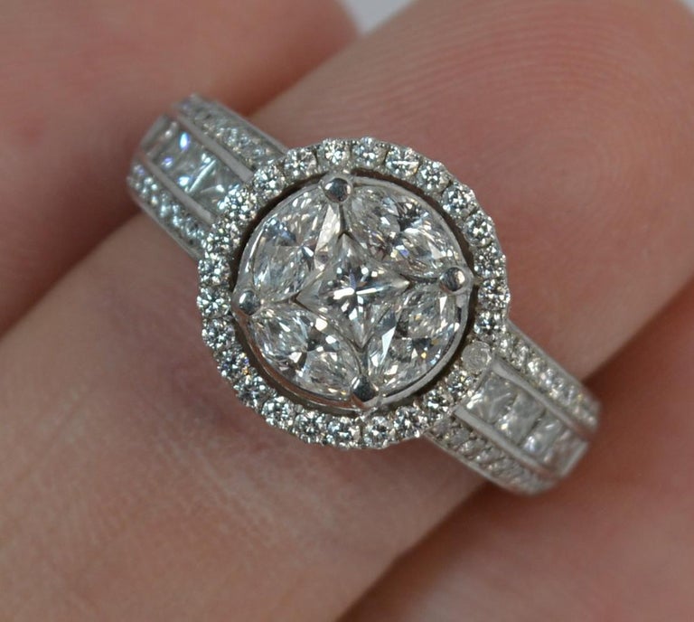 Sparkly 1.4 Carat Diamond 18 Carat White Gold Cluster Engagement Ring ...