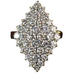 Sparkly 1.50 Carat Diamond and 18 Karat Gold Navette Cluster Ring