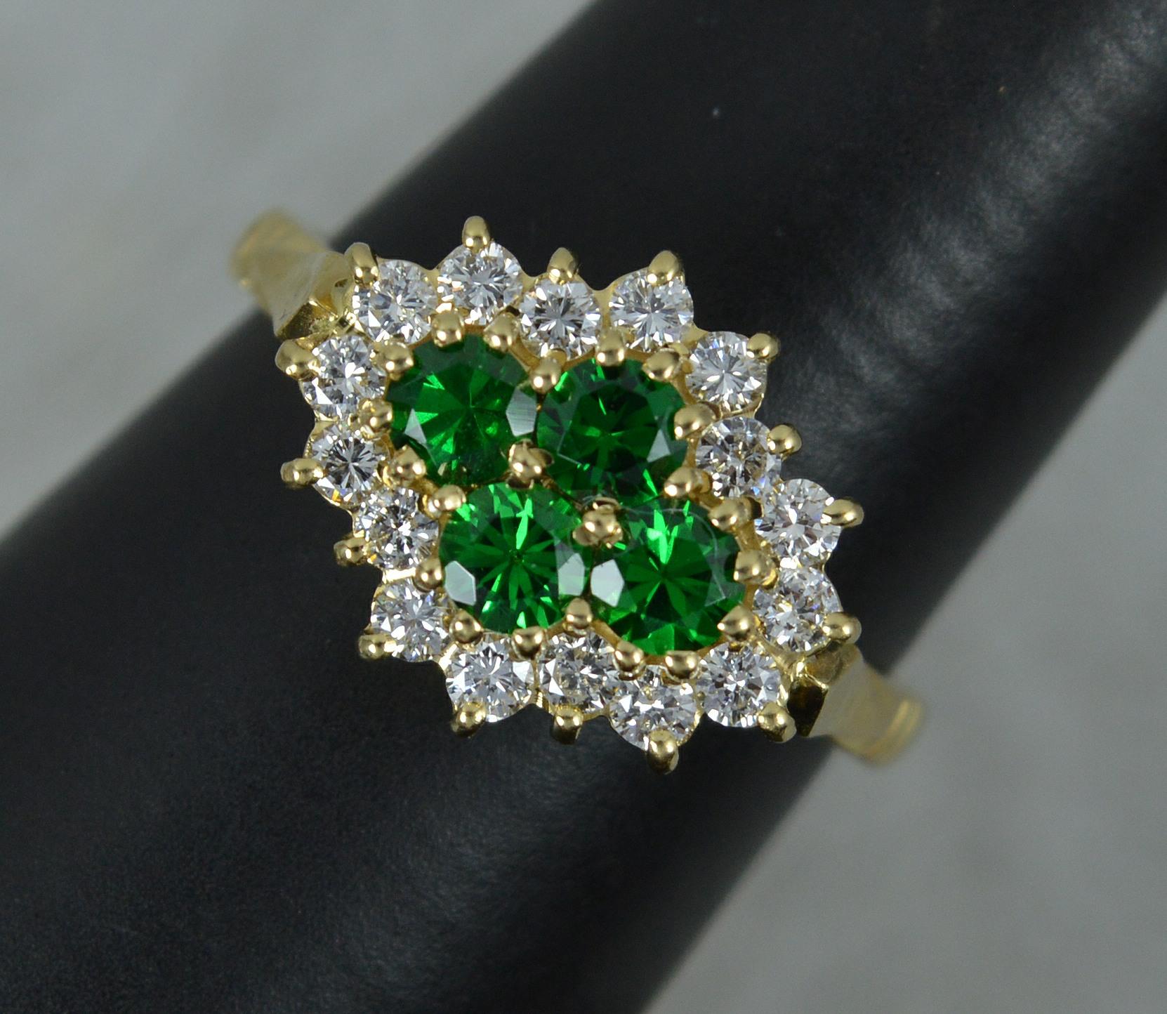 Sparkly 18 Carat Gold Green Garnet and Diamond Cluster Ring 4