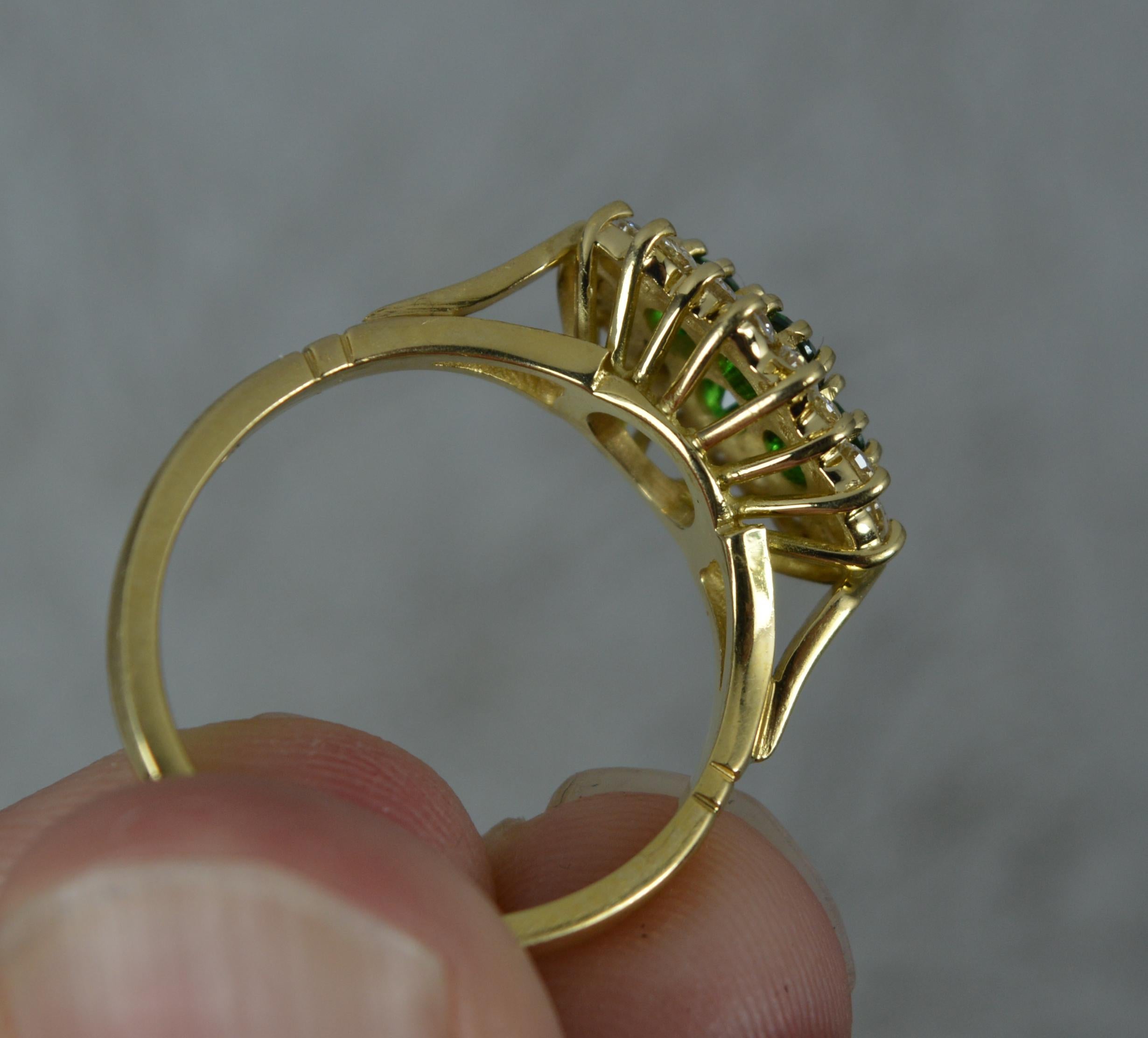 Sparkly 18 Carat Gold Green Garnet and Diamond Cluster Ring In Excellent Condition In St Helens, GB