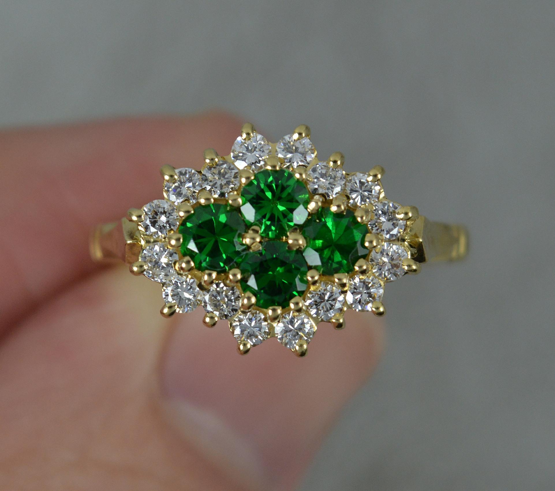 Sparkly 18 Carat Gold Green Garnet and Diamond Cluster Ring 1