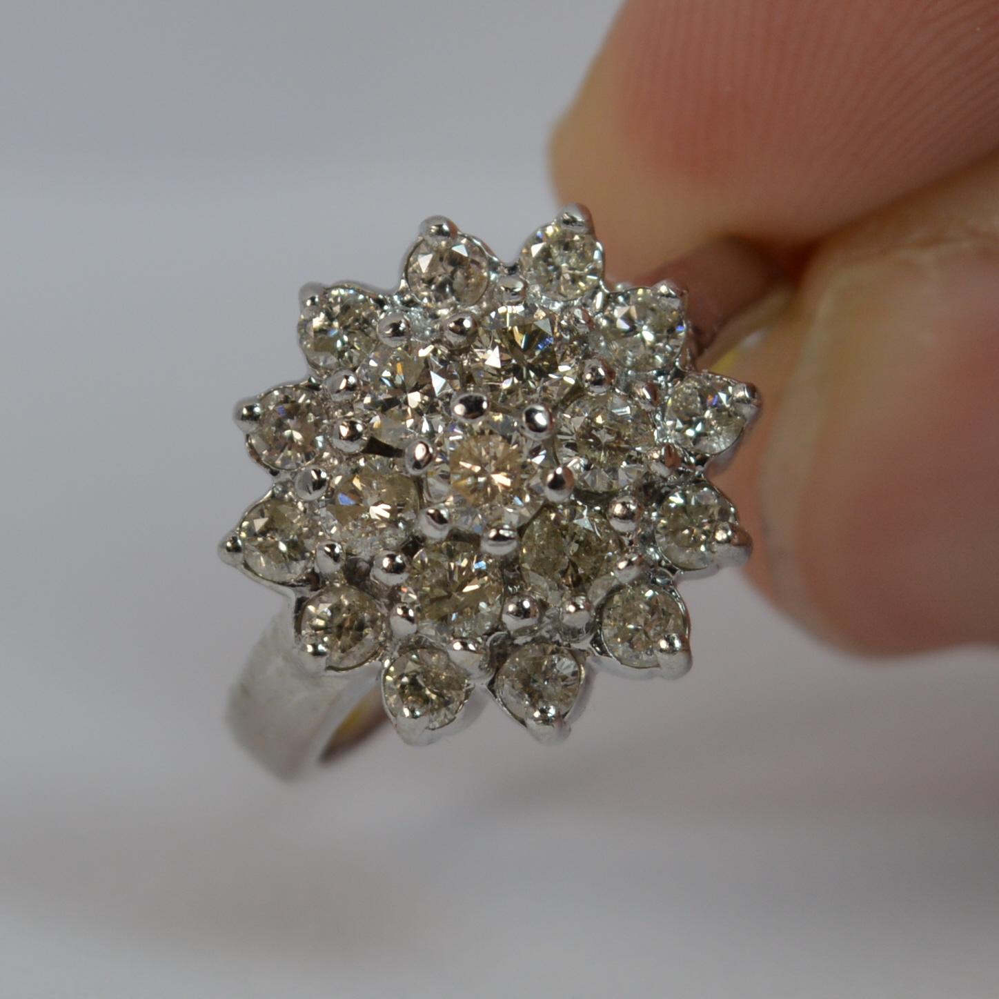 Sparkly 18 Carat White Gold and 1.00 Carat Diamond Cluster Cocktail Ring 5