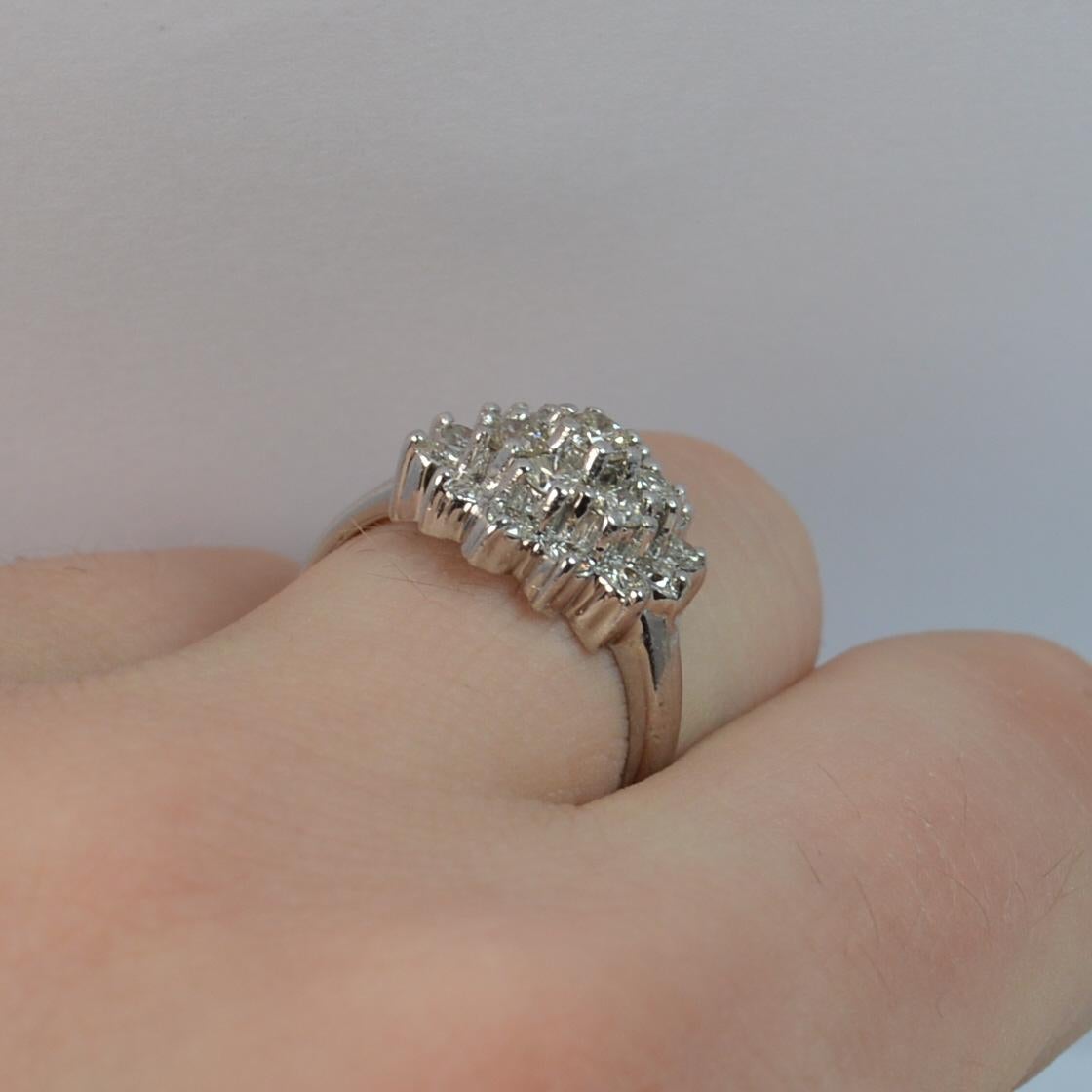 Round Cut Sparkly 18 Carat White Gold and 1.00 Carat Diamond Cluster Cocktail Ring