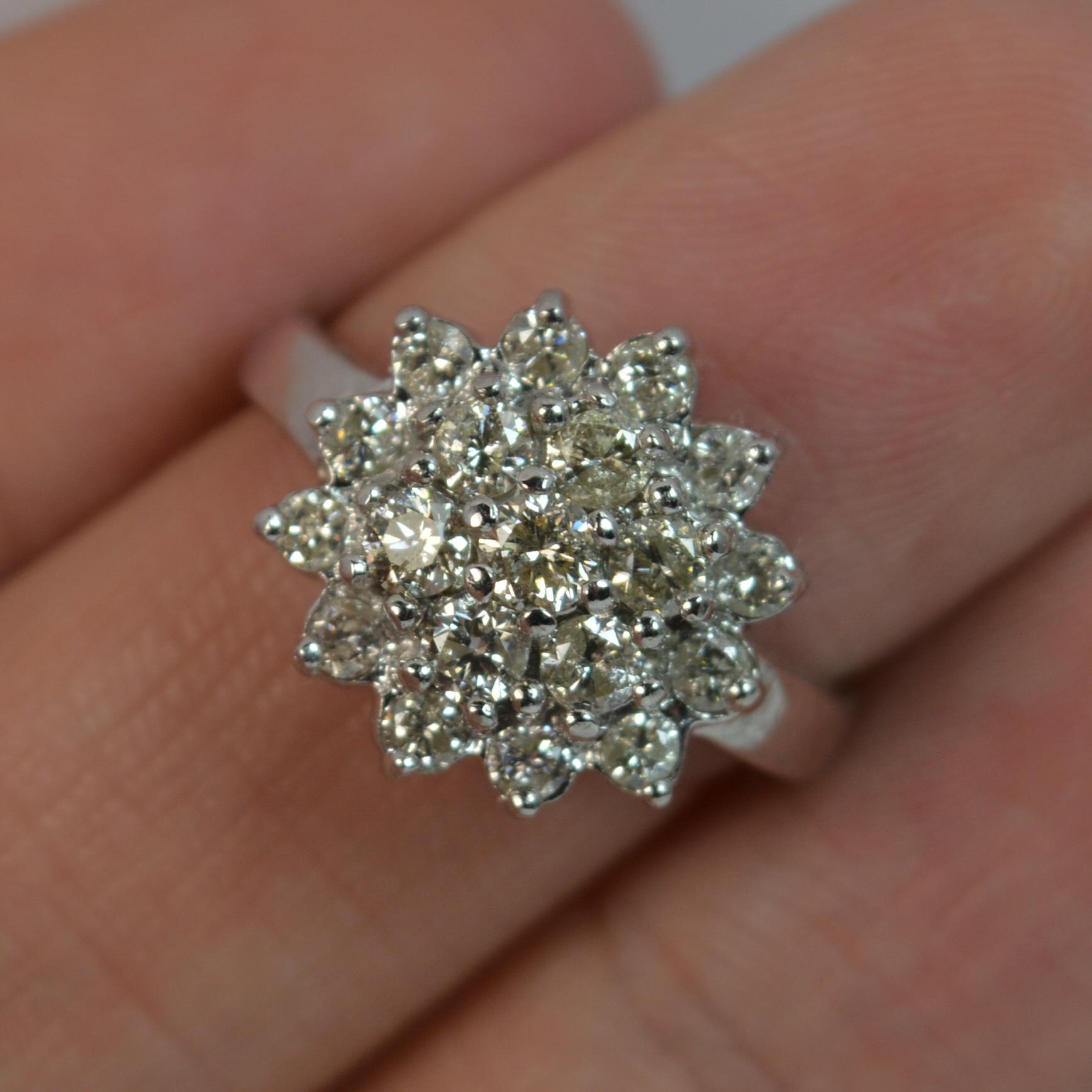 Sparkly 18 Carat White Gold and 1.00 Carat Diamond Cluster Cocktail Ring In Good Condition In St Helens, GB