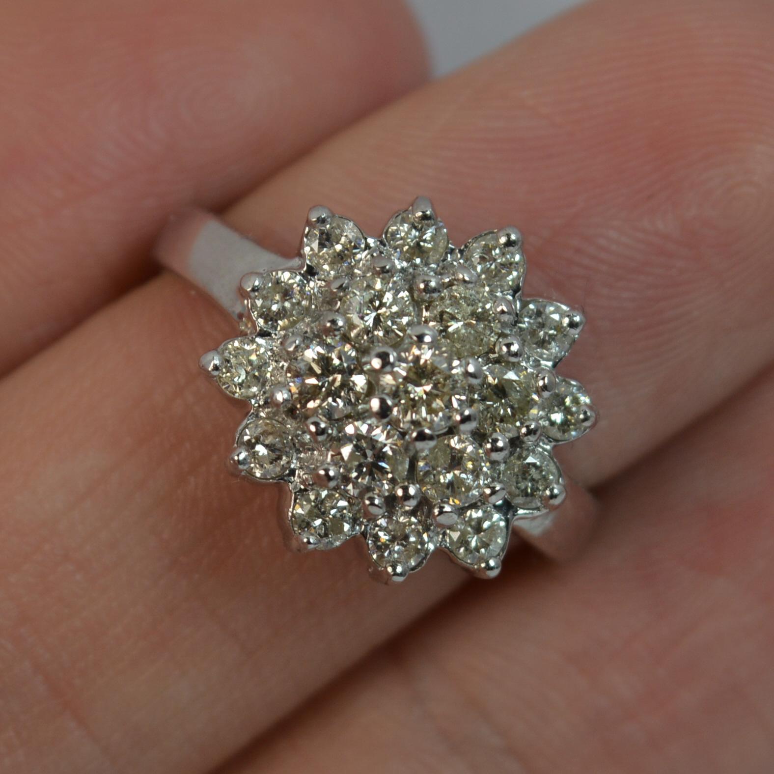 Women's Sparkly 18 Carat White Gold and 1.00 Carat Diamond Cluster Cocktail Ring