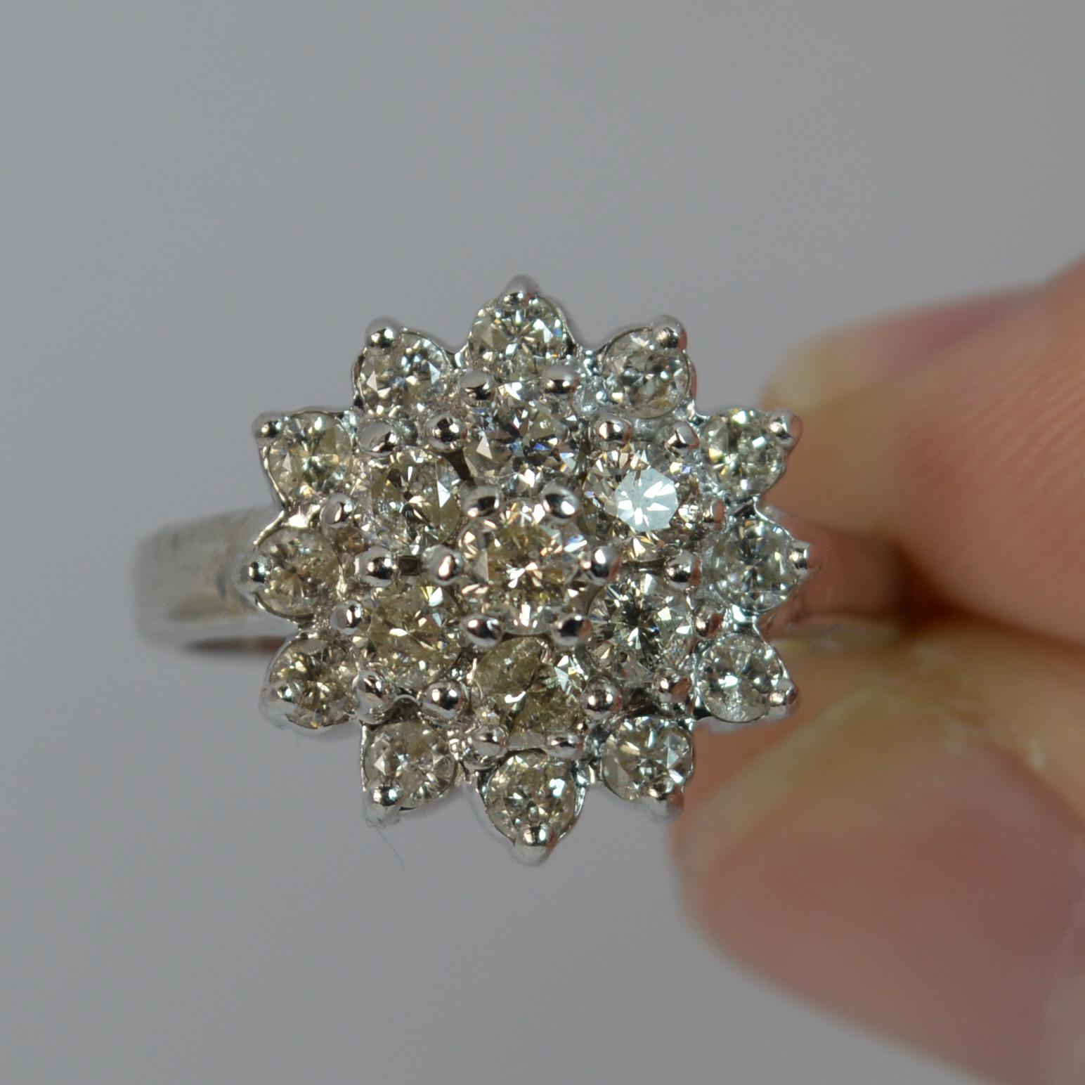 Sparkly 18 Carat White Gold and 1.00 Carat Diamond Cluster Cocktail Ring 1