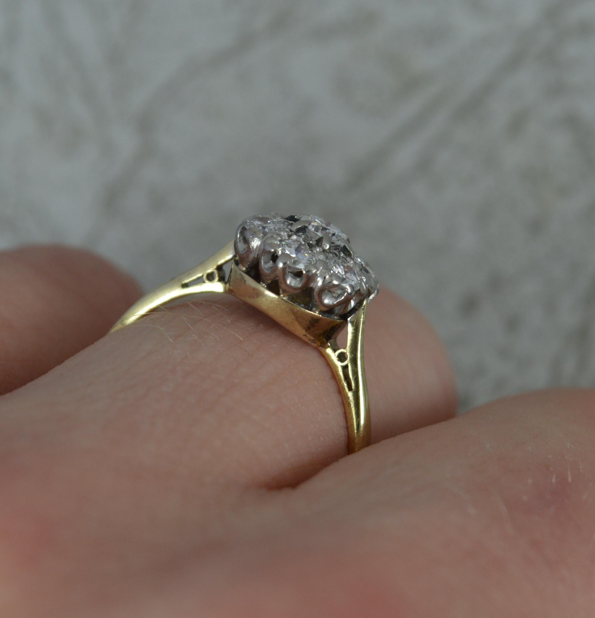 Round Cut Sparkly 18ct Gold and Platinum 0.5ct Diamond Cluster Ring For Sale