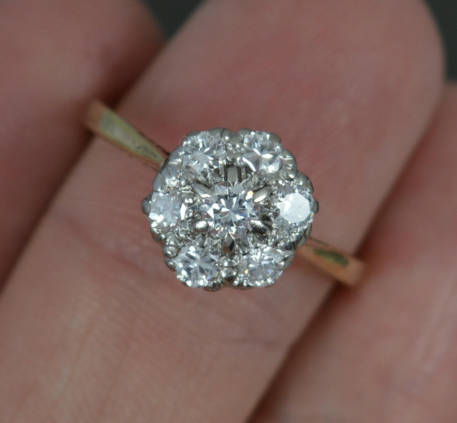 Sparkly 18ct Gold and Platinum 0.5ct Diamond Cluster Ring For Sale 2