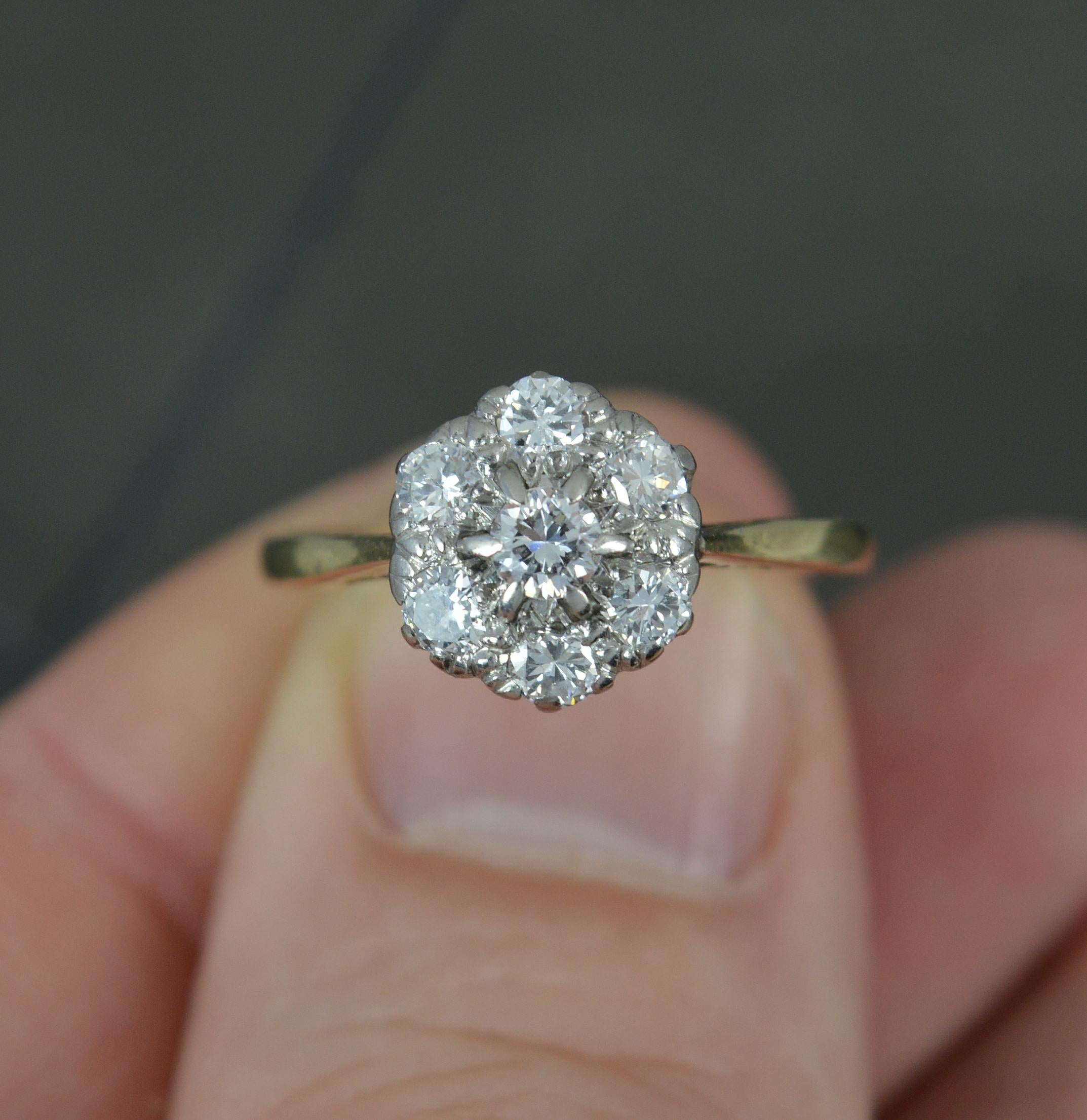 Sparkly 18ct Gold and Platinum 0.5ct Diamond Cluster Ring For Sale 3