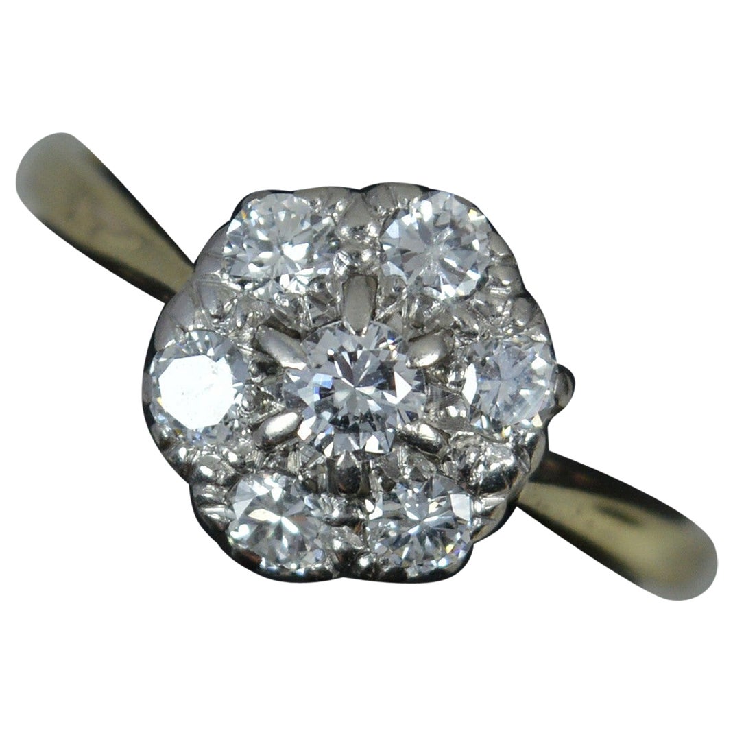 Sparkly Cluster-Ring aus 18 Karat Gold und Platin mit 0,5 Karat Diamant im Angebot