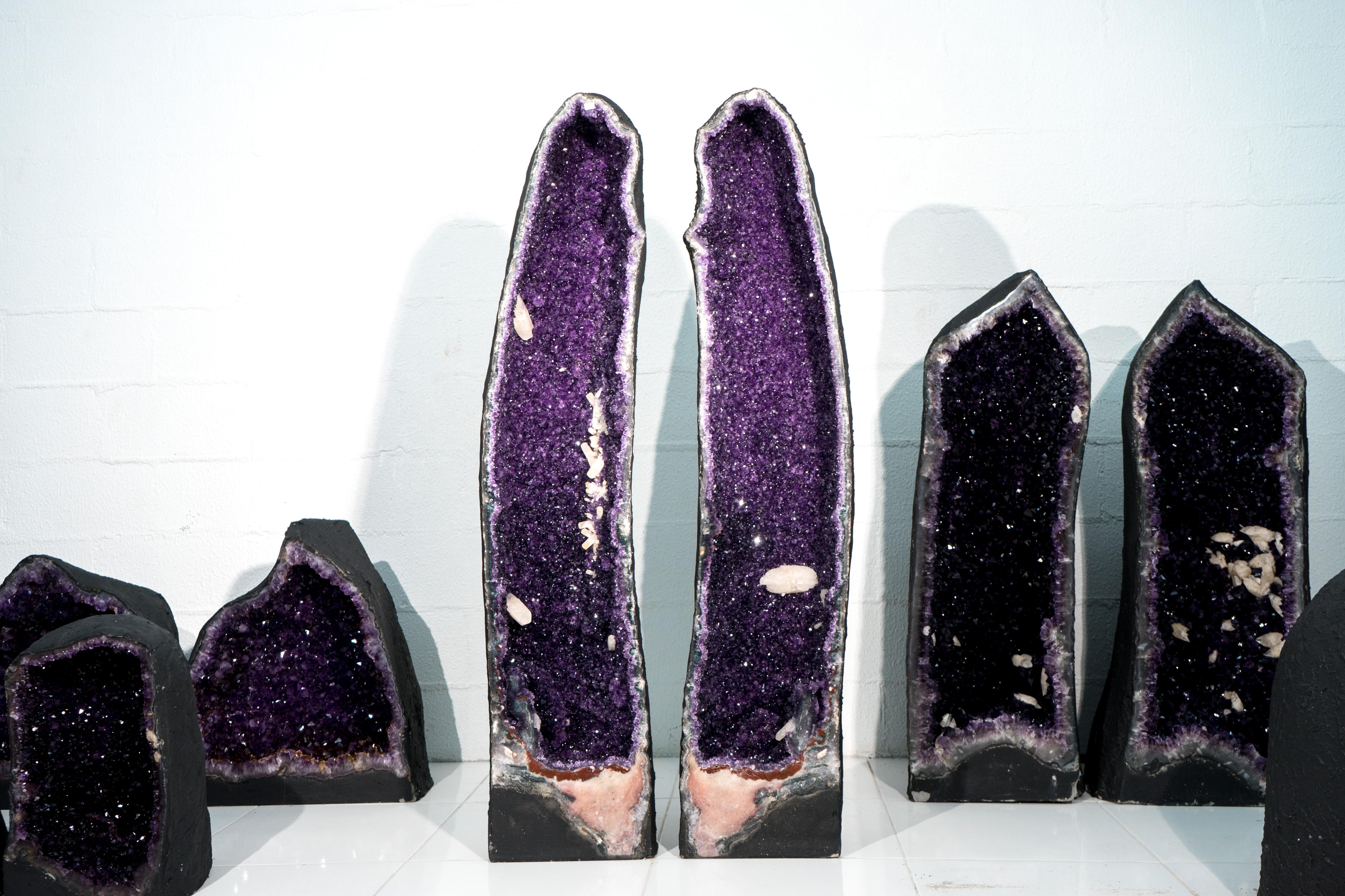 Par de Geodas Catedral de Amatista Brillantes de 4,7 Pies con Amatista Púrpura de Alto Grado en Nuevo estado para la venta en Ametista Do Sul, BR