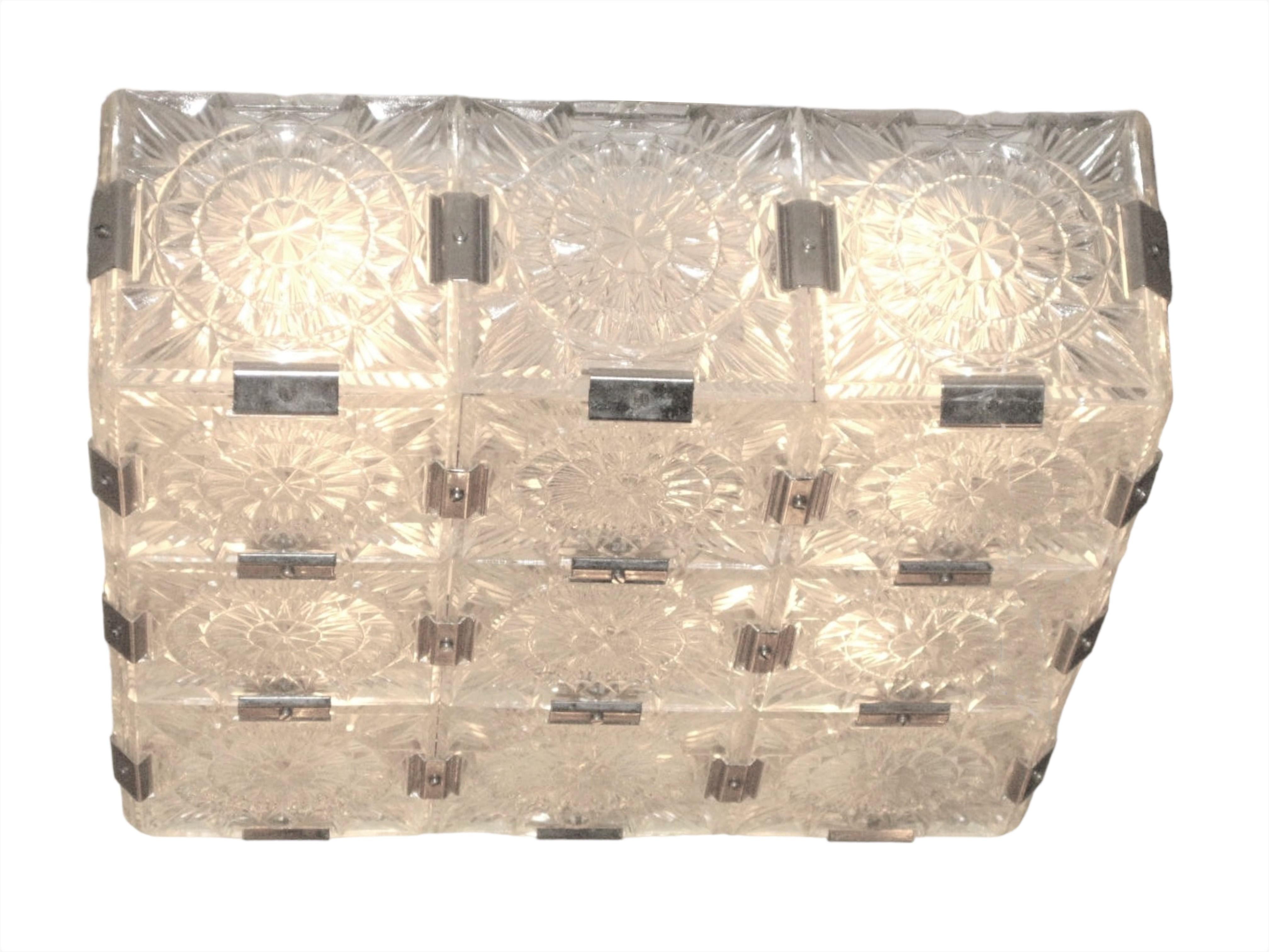 Sparkly  Mid Century frosted glass square flush mount ceiling light For Sale 7