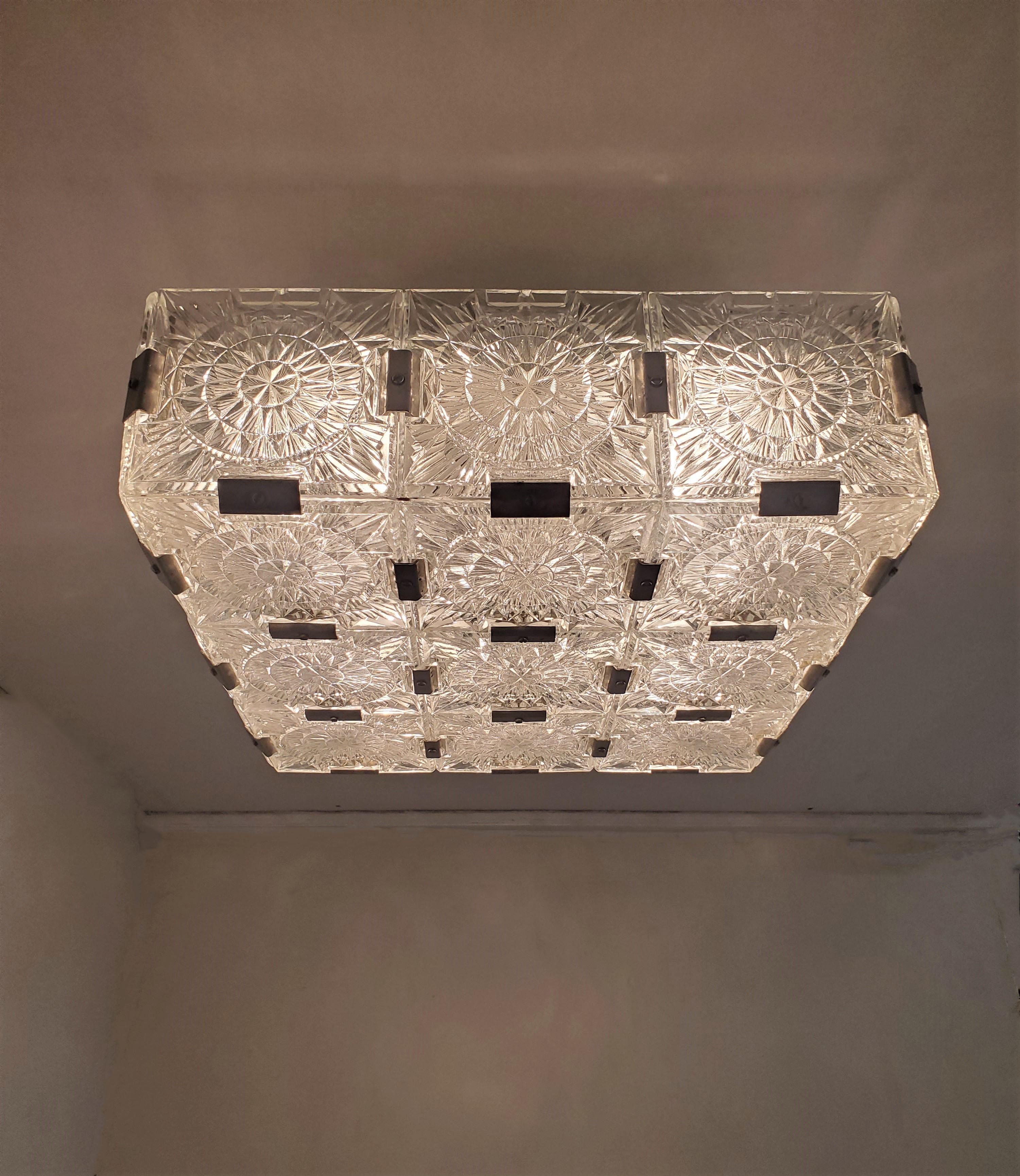 Sparkly  Mid Century frosted glass square flush mount ceiling light For Sale 8