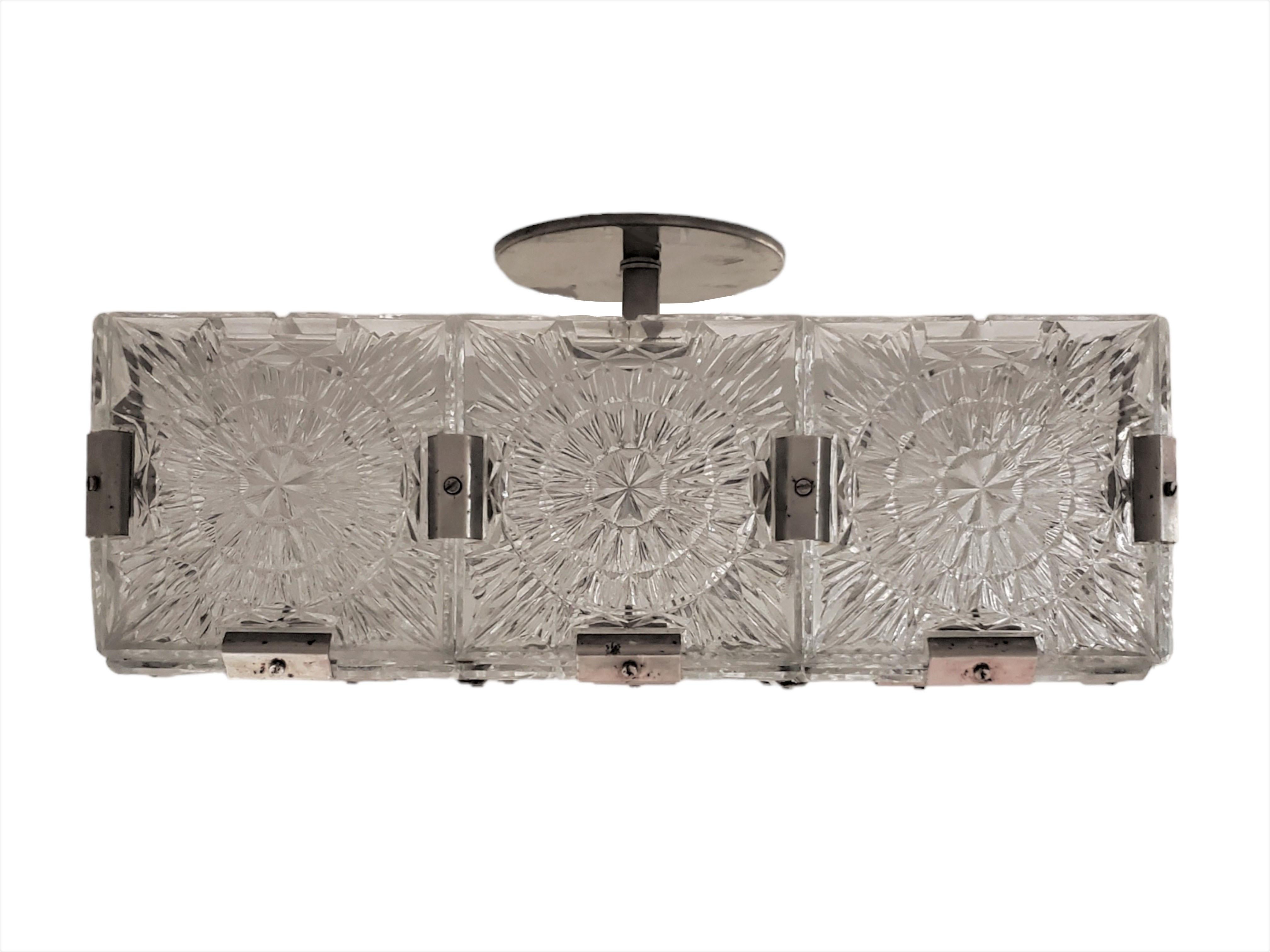 Mid-Century Modern Sparkly  Mid Century frosted glass square flush mount ceiling light For Sale