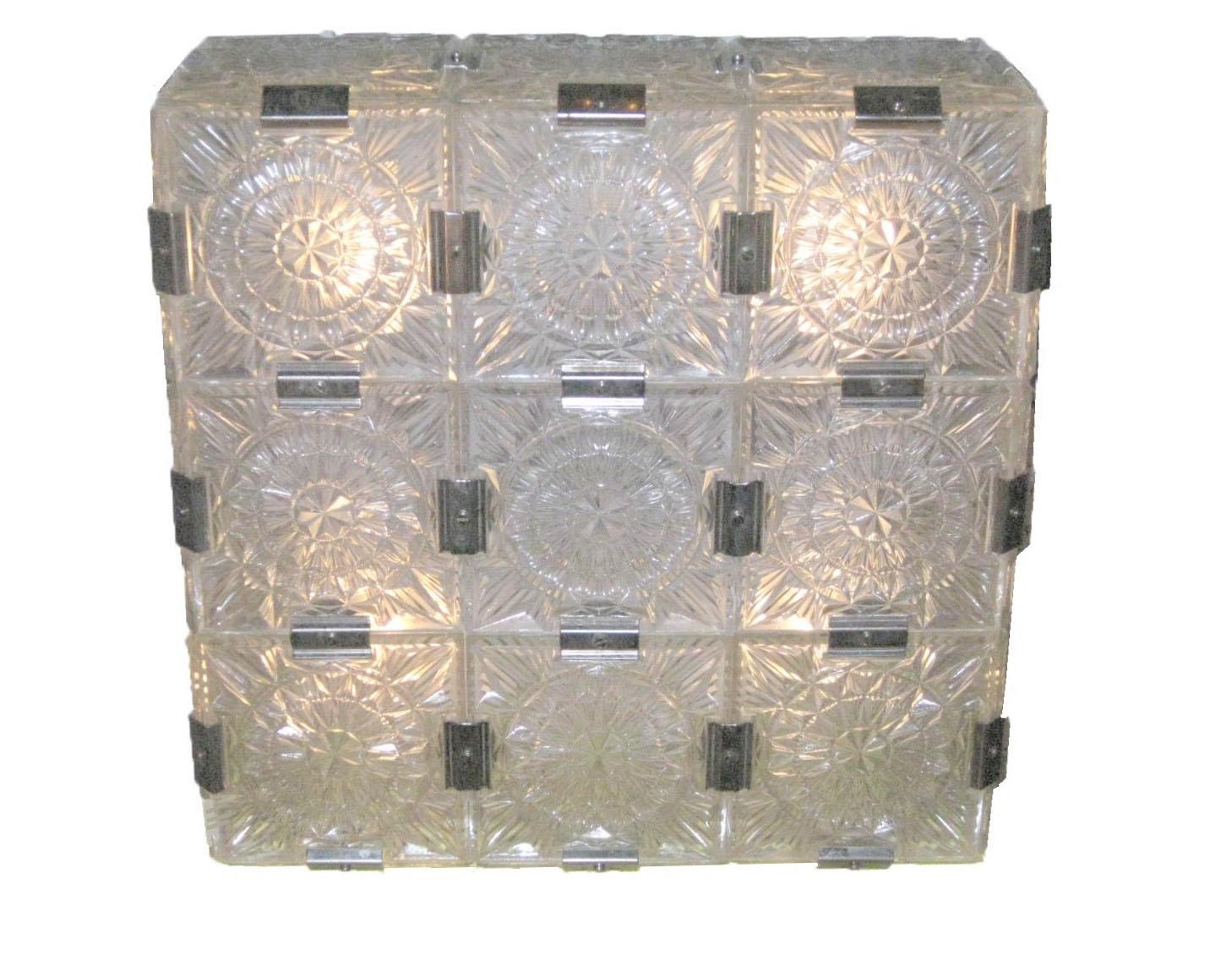 European Sparkly  Mid Century frosted glass square flush mount ceiling light For Sale