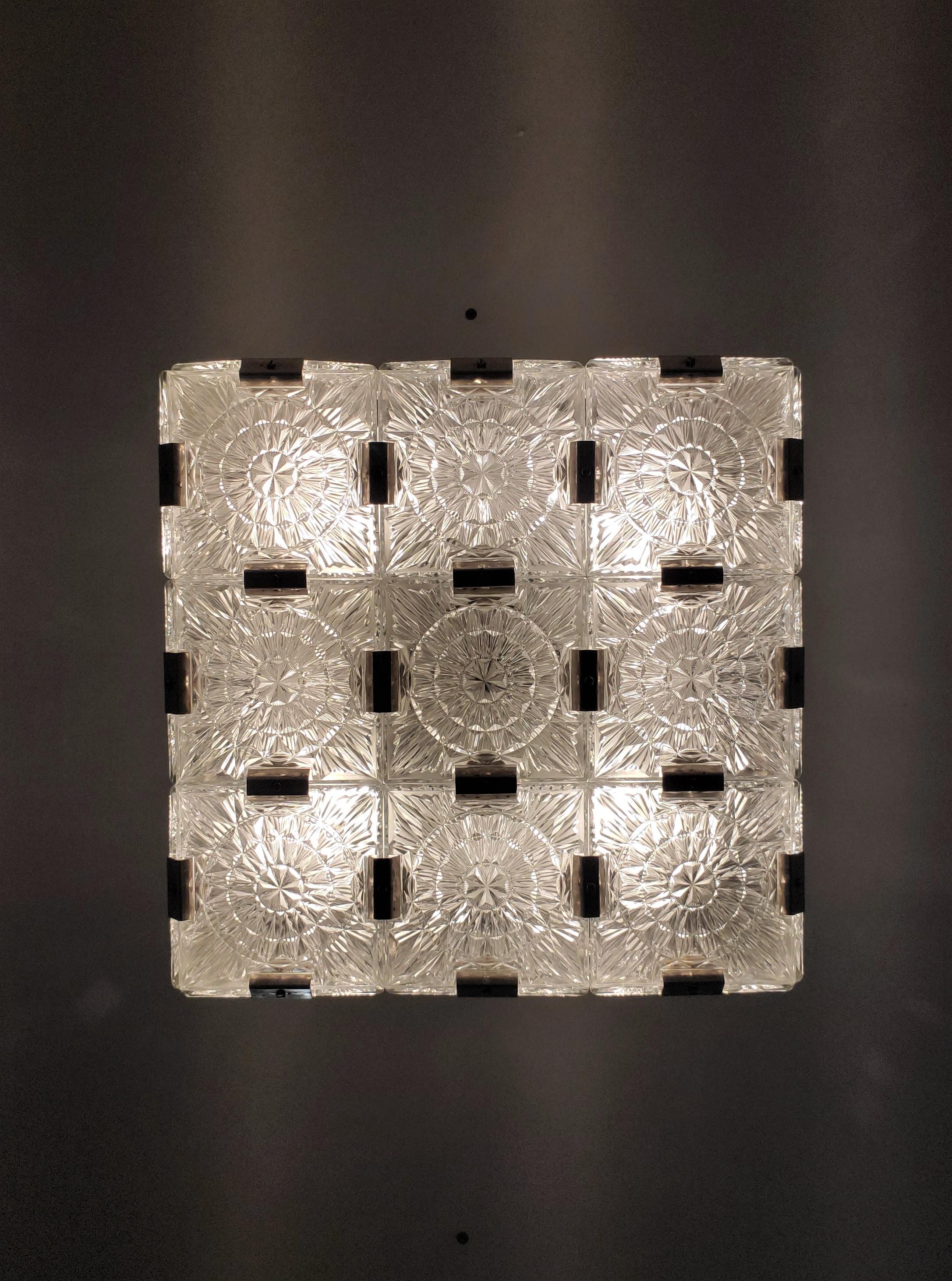 Sparkly  Mid Century frosted glass square flush mount ceiling light For Sale 2