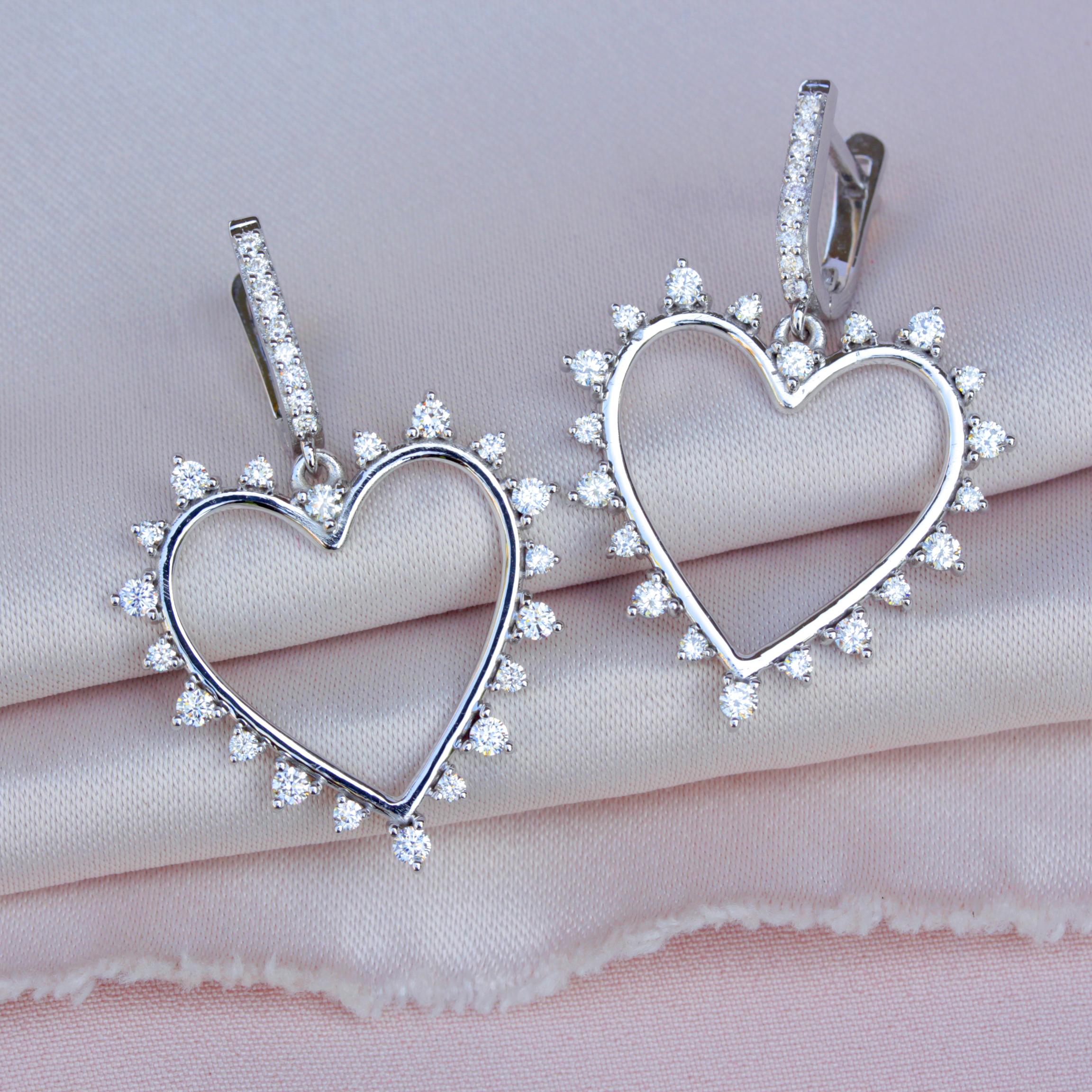 Contemporary Sparkly Heart Diamond Earrings For Sale