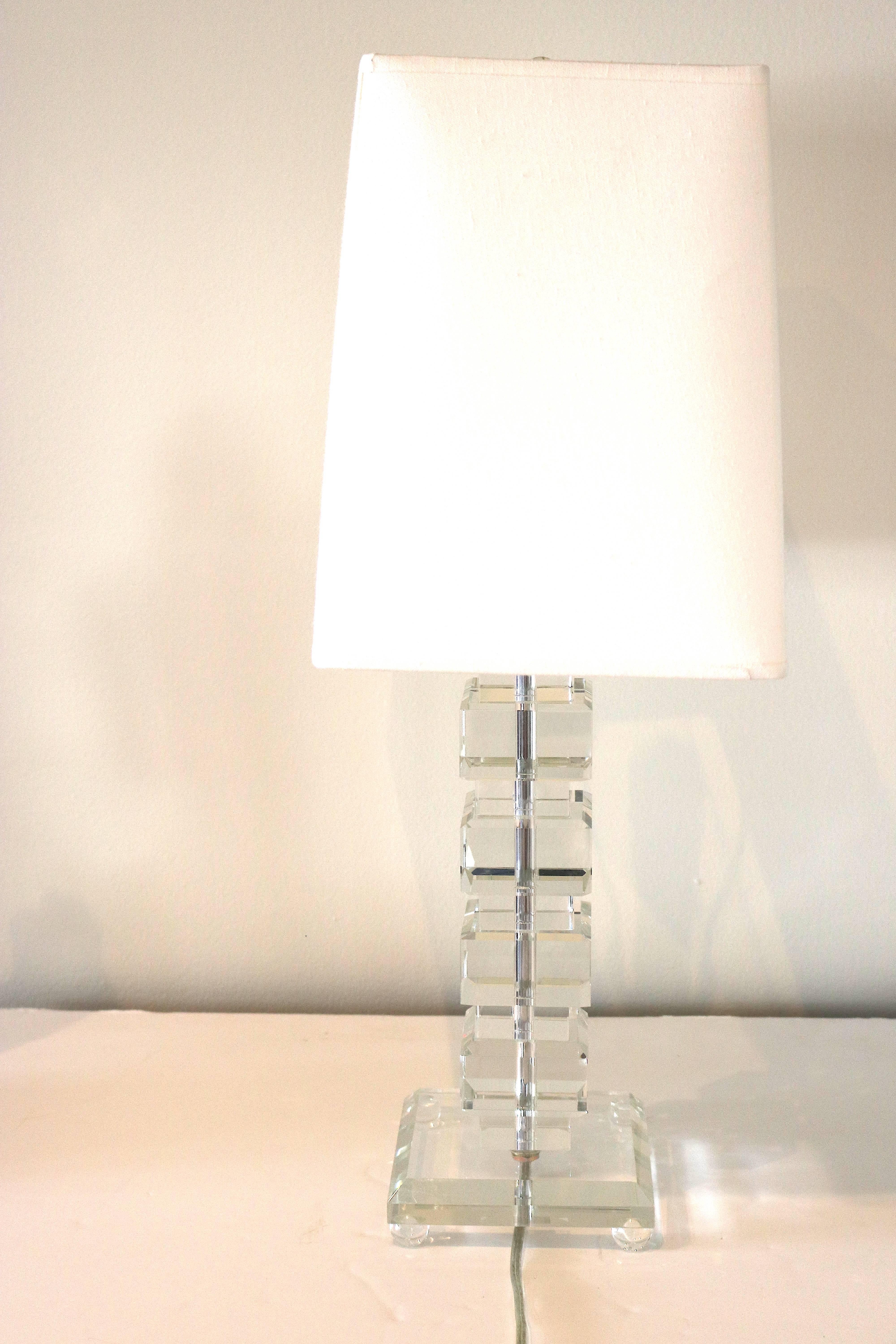 Sparkly Stacked Crystal Block Lamps-Coordinating Pair in Orrefors Style 4