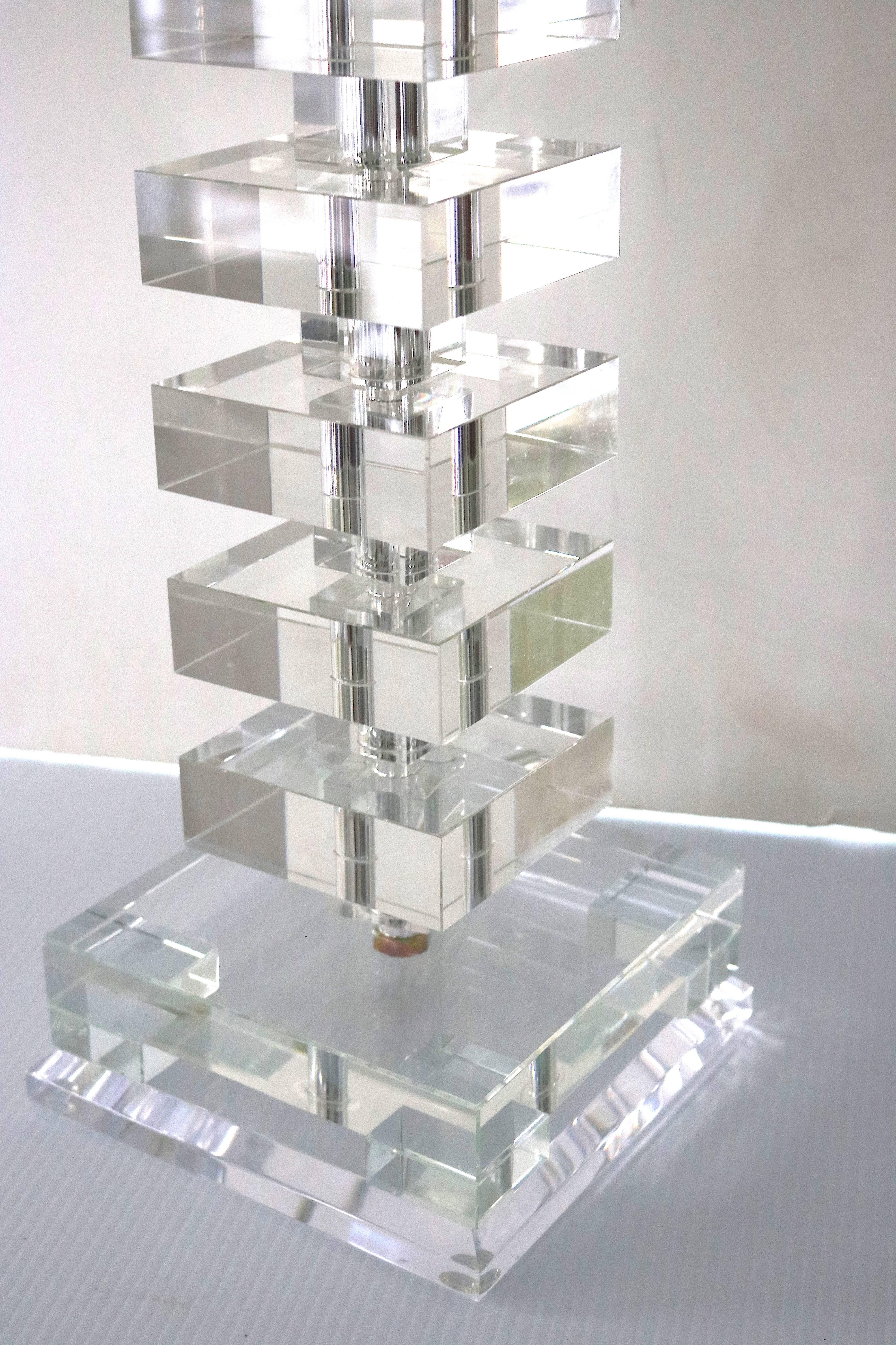 Sparkly Stacked Crystal Block Lamps-Coordinating Pair in Orrefors Style In Excellent Condition In West Palm Beach, FL