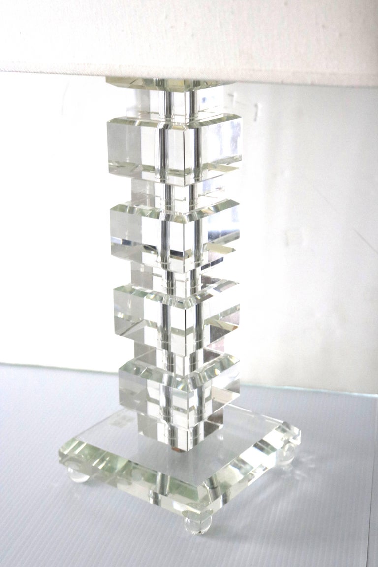 Sparkly Stacked Crystal Block LampsCoordinating Pair in Orrefors Style at 1stDibs