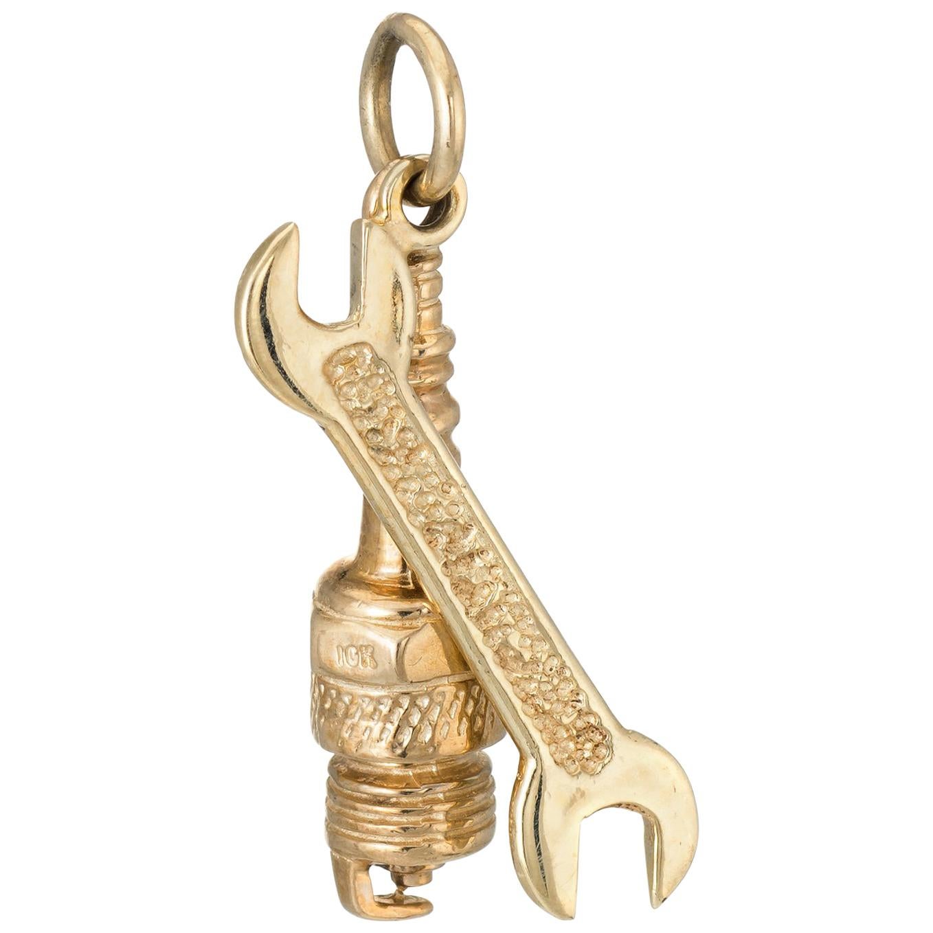 Sparkplug Wrench Tool Charm Pendant Vintage 10 Karat Gold Estate Fine Jewelry
