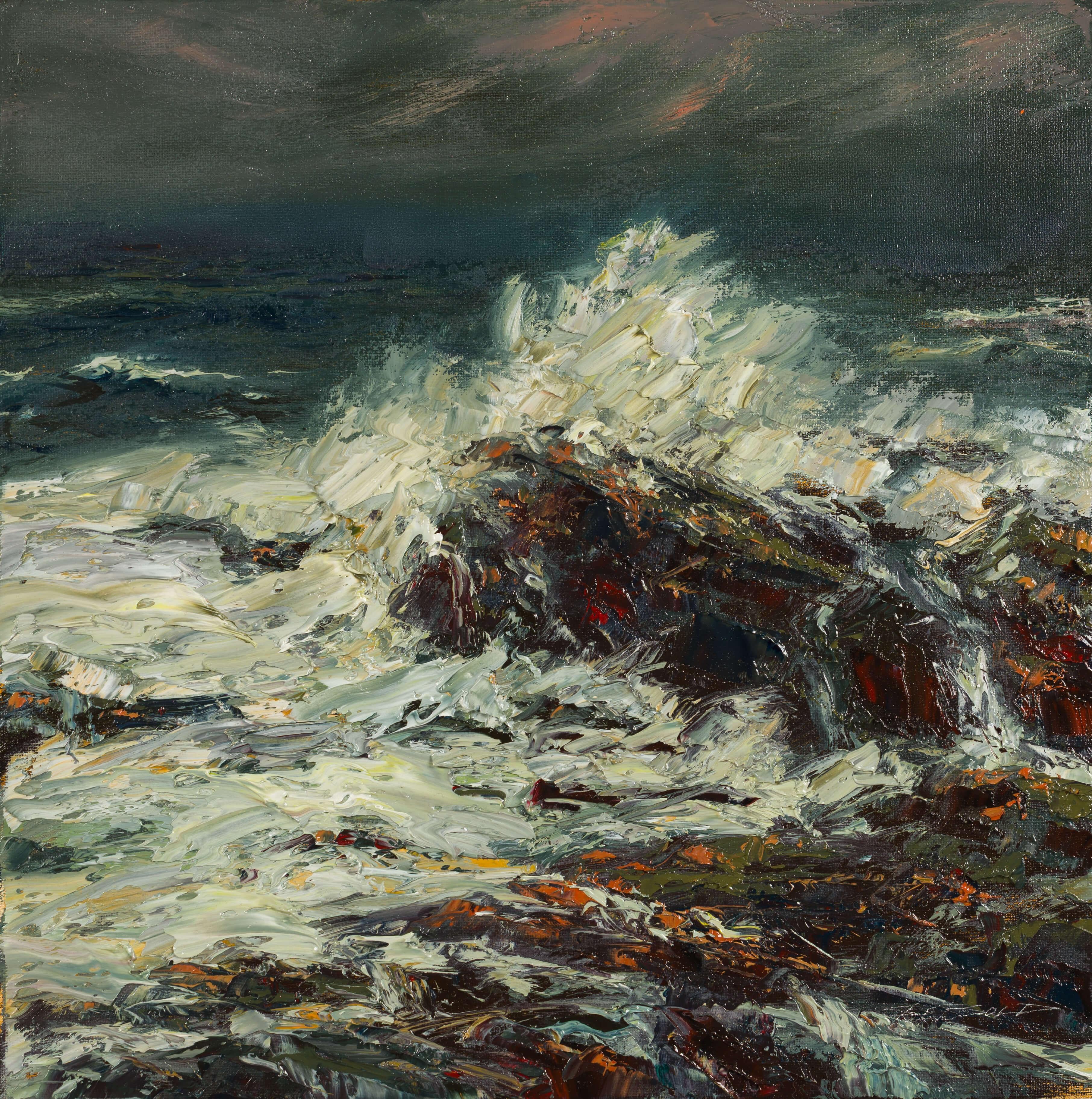 Sparky LeBold Figurative Painting – "Coastal Cascais" - Impressionistisches Meer und Himmelslandschaft, Ölgemälde auf Leinwand