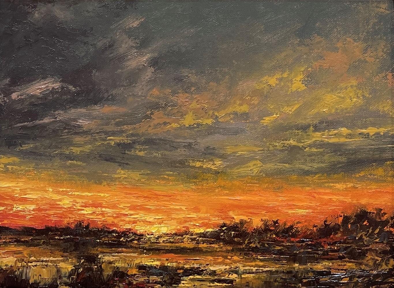 "Terre paludose", tramonto in Colorado, paesaggio dipinto a olio da Sparky Lande