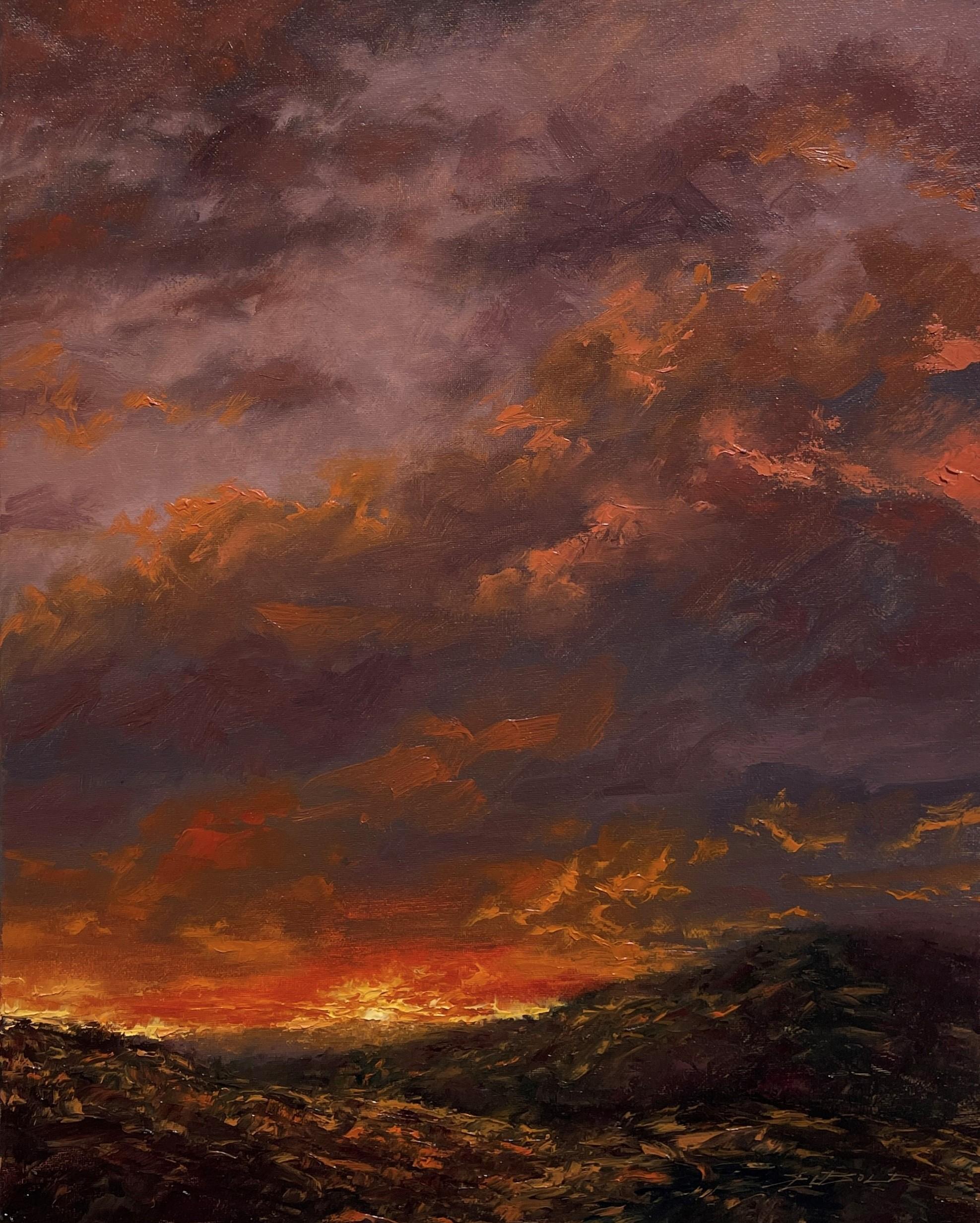 "Night Opus" (2023) di Sparky LeBold, pittura ad olio di paesaggio del Colorado