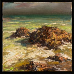 "Sesimbra" - Pittura a olio su tela impressionista con oceano e cielo