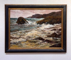 "Sesimbra, " Portugal Ocean Waves upon Rocks Oil Painting by Sparky LeBold