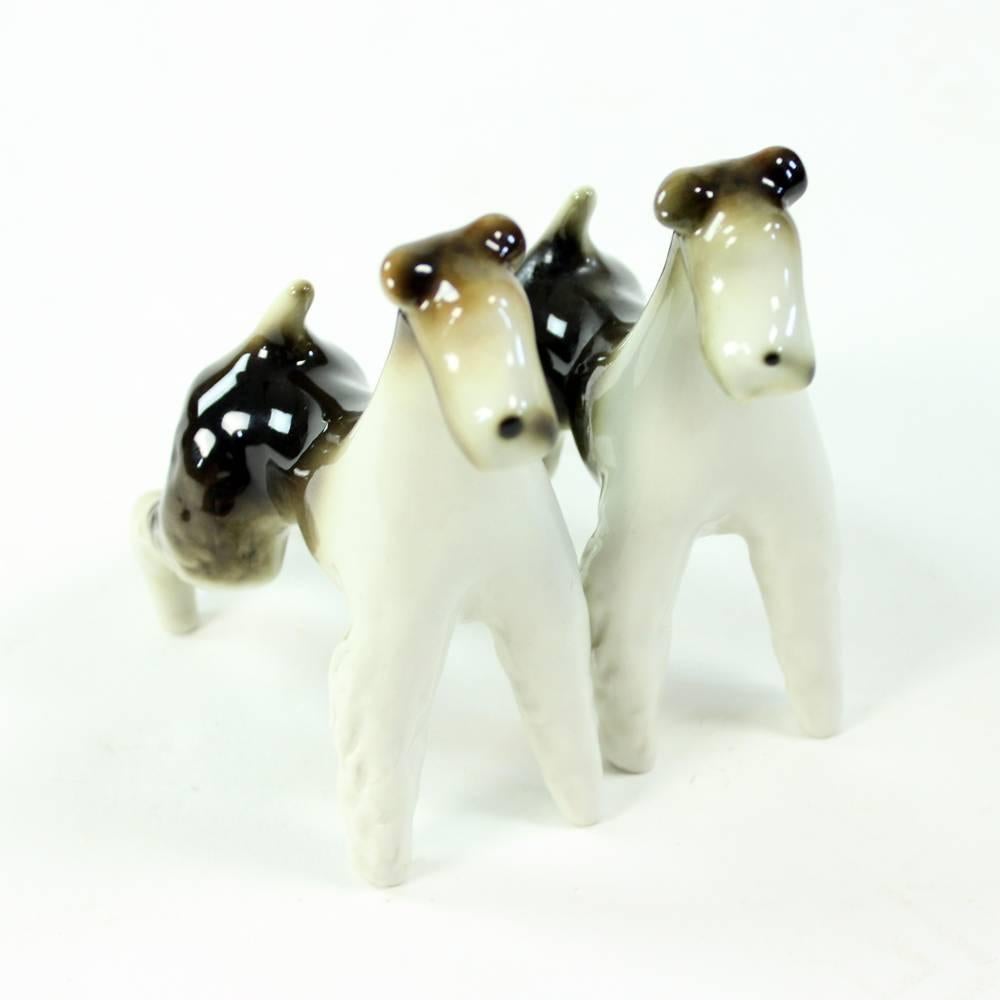 Sparring Foxterriers, Set of Two Dog Sculptures, Royal Dux, circa 1960 For Sale 7