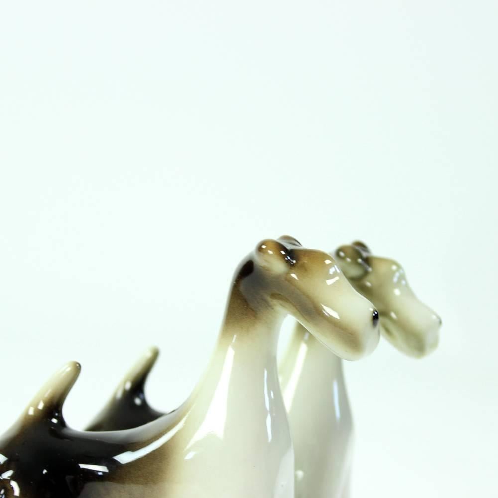 Mid-Century Modern Sparring Foxterriers, Set of Two Dog Sculptures, Royal Dux, circa 1960 For Sale