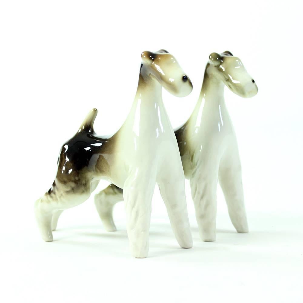 Czech Sparring Foxterriers, Set of Two Dog Sculptures, Royal Dux, circa 1960 For Sale