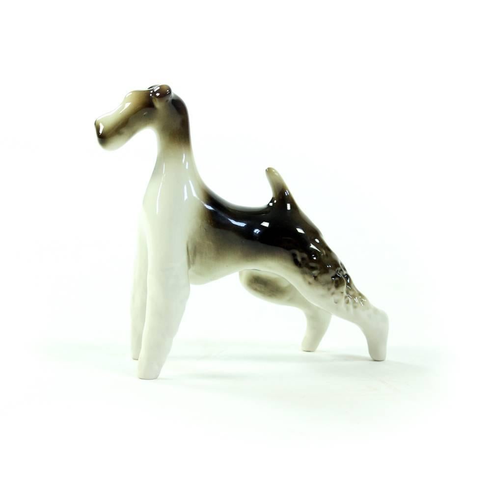 Porcelain Sparring Foxterriers, Set of Two Dog Sculptures, Royal Dux, circa 1960 For Sale