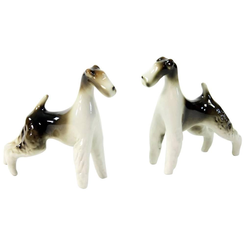 Sparring Foxterriers, Set of Two Dog Sculptures, Royal Dux, circa 1960 For Sale